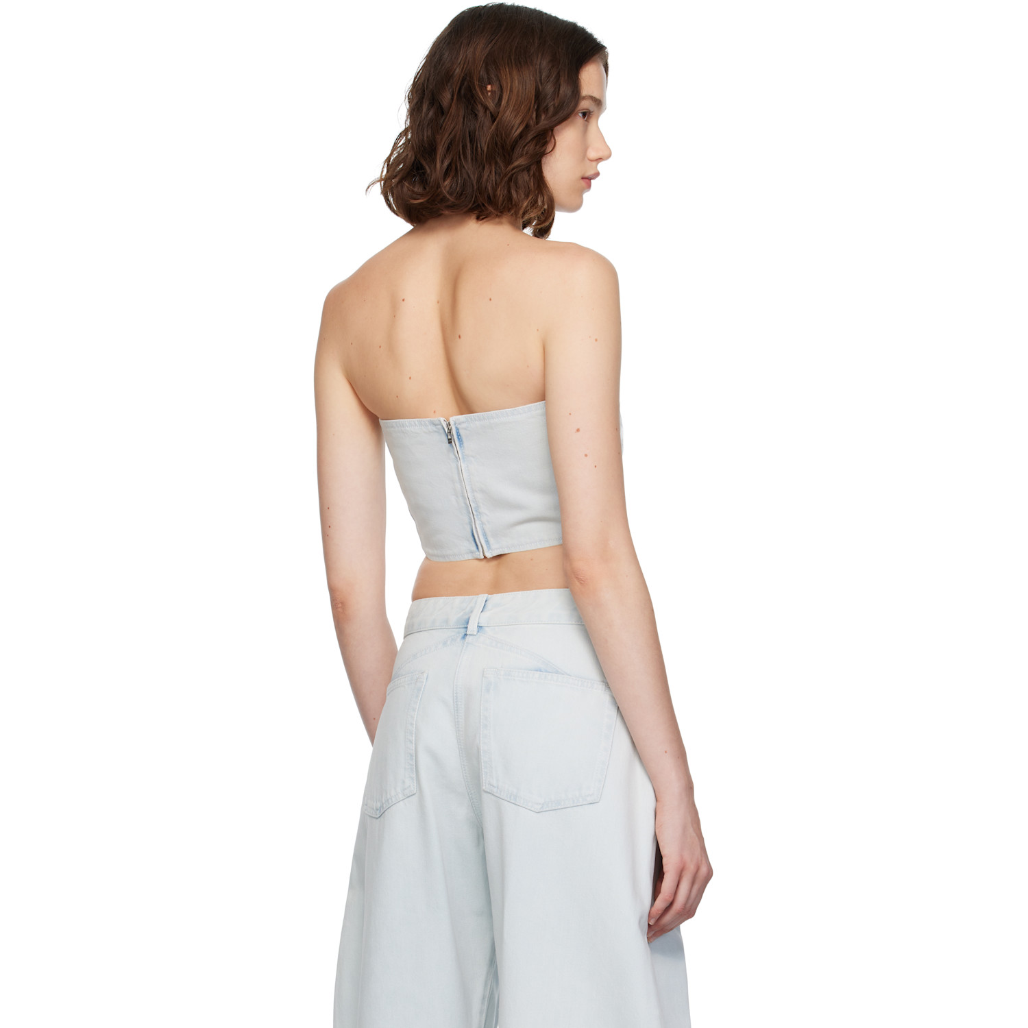  Alaïa Blue Bustier Denim Top 