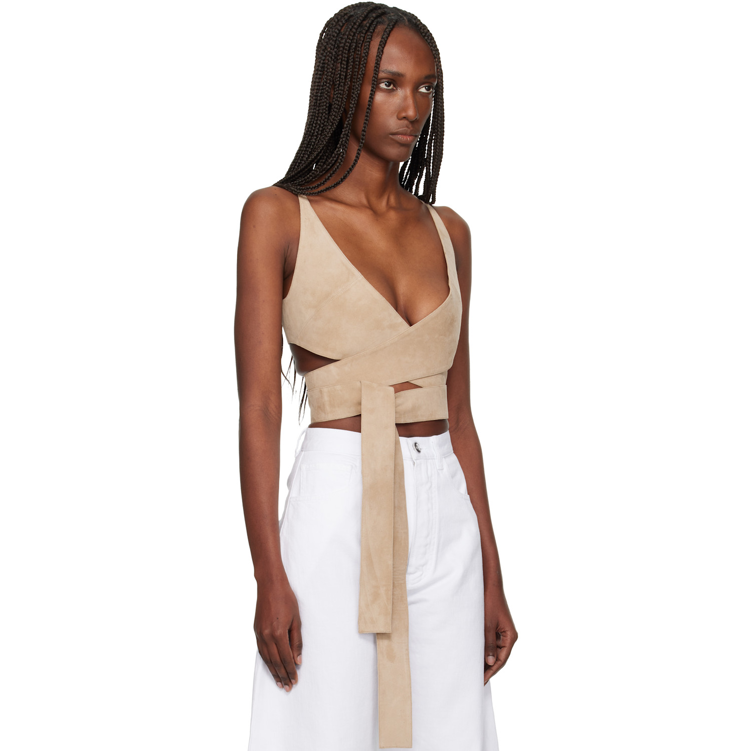  Alaïa Beige Criss Cross Suede Top 