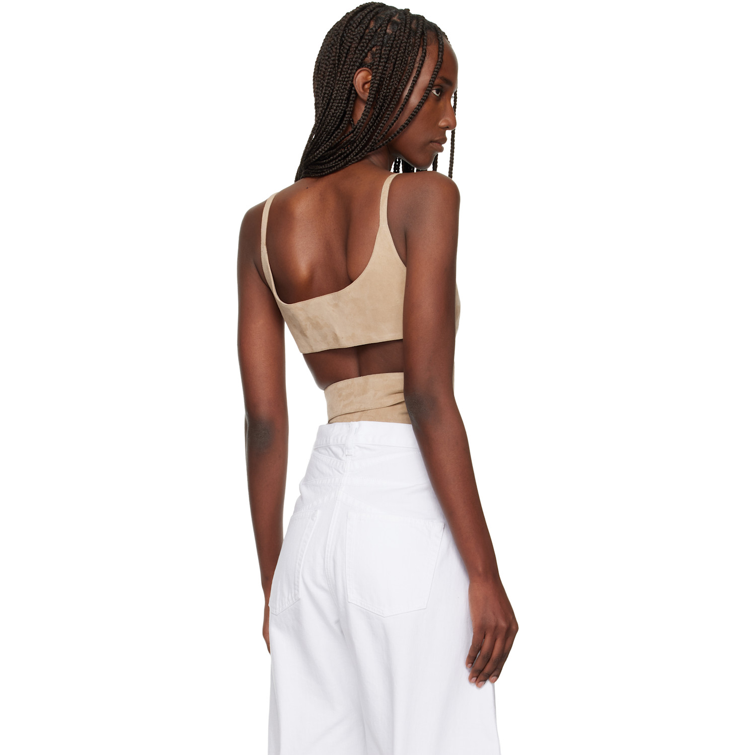  Alaïa Beige Criss Cross Suede Top 