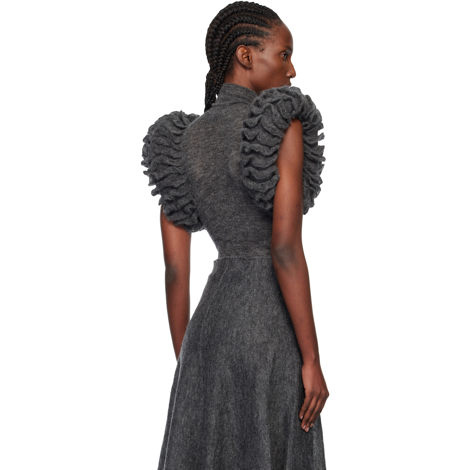  Alaïa Gray Mohair Knit Sculptural Ruffle Bodysuit 