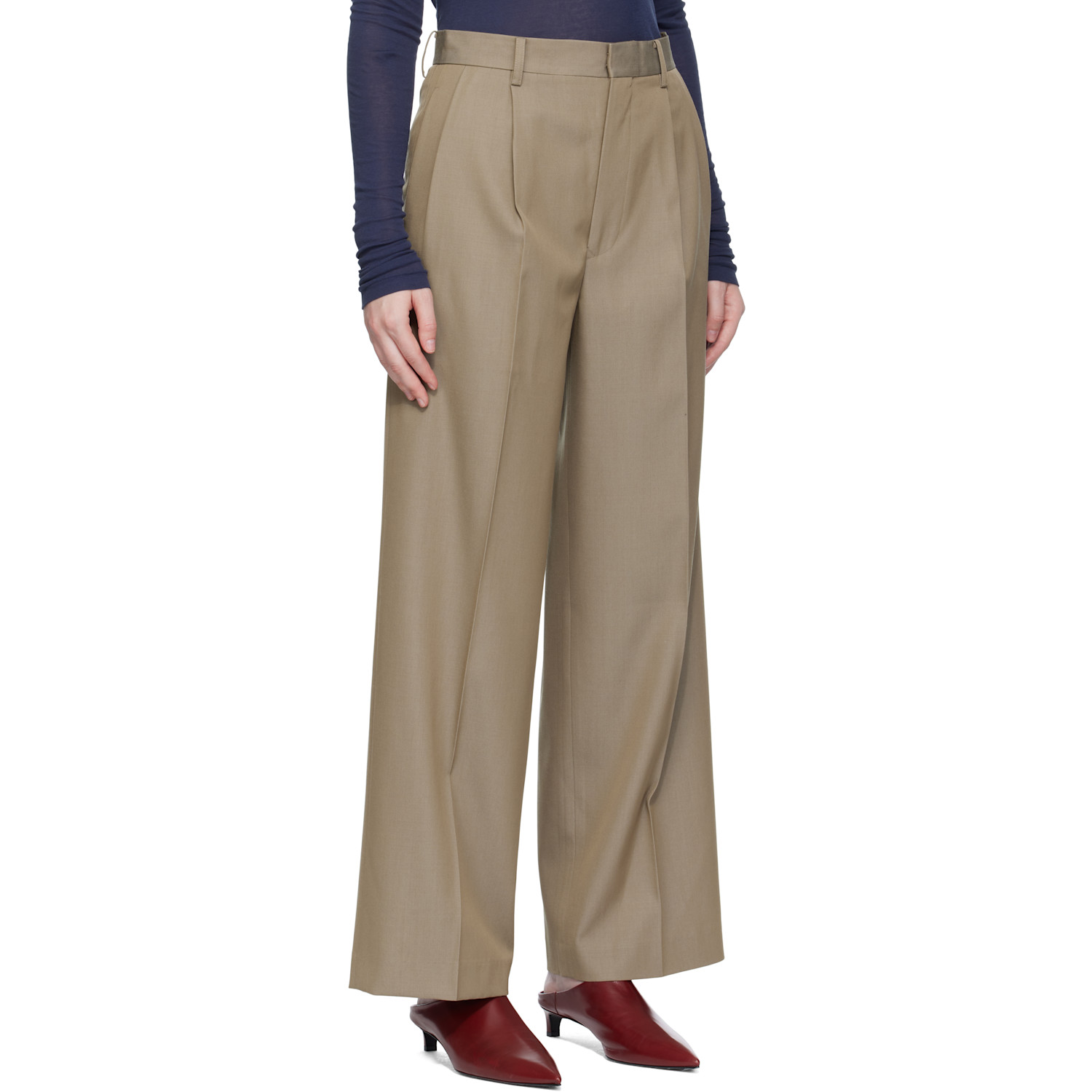  Auralee Beige Light Wool Max Gabardine Two-tuck Trousers 