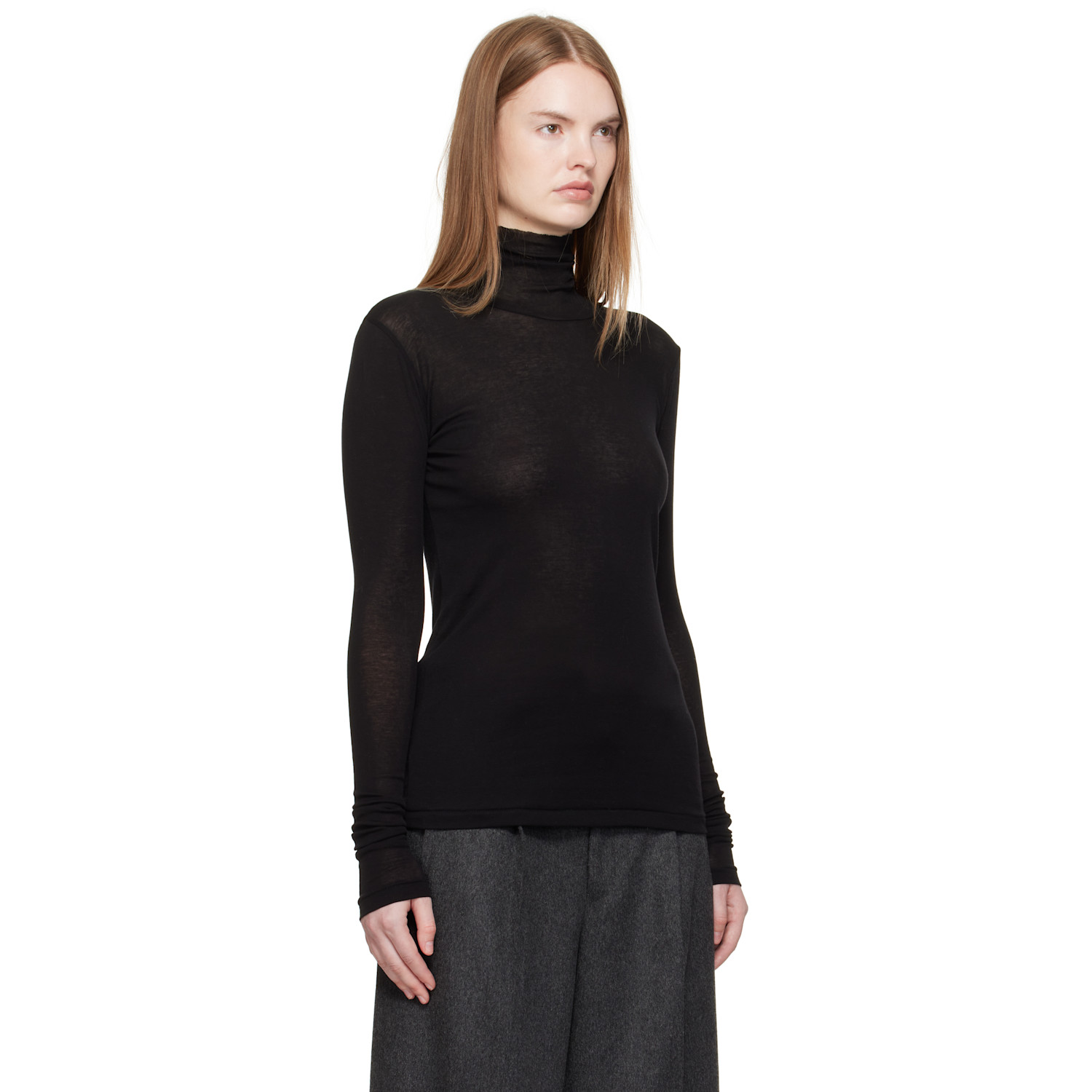  Auralee Black Super High Gauge Sheer Rib Turtleneck 