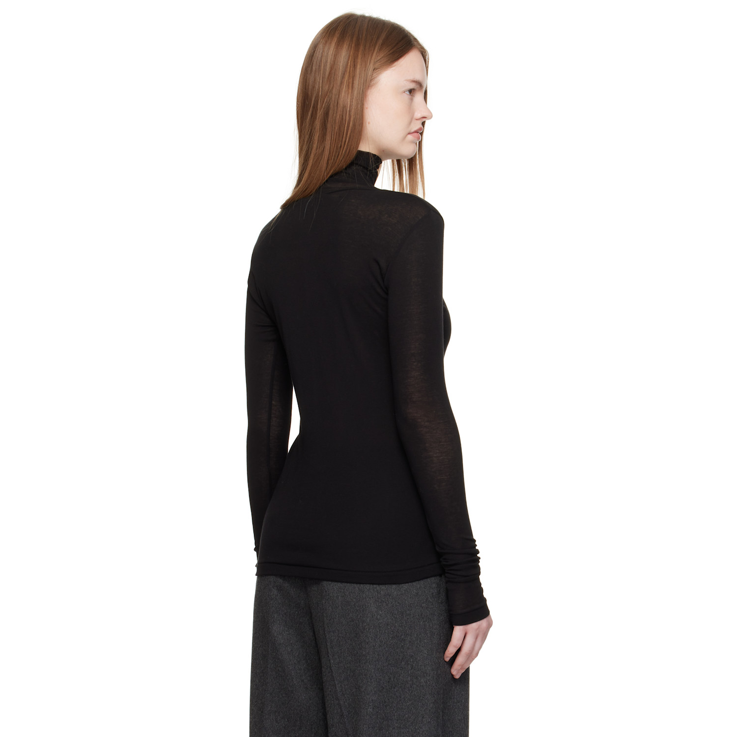 Auralee Black Super High Gauge Sheer Rib Turtleneck 