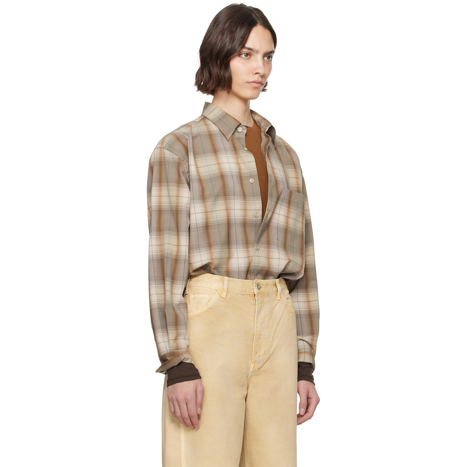  Auralee Brown & Gray Super Light Wool Check Shirt 