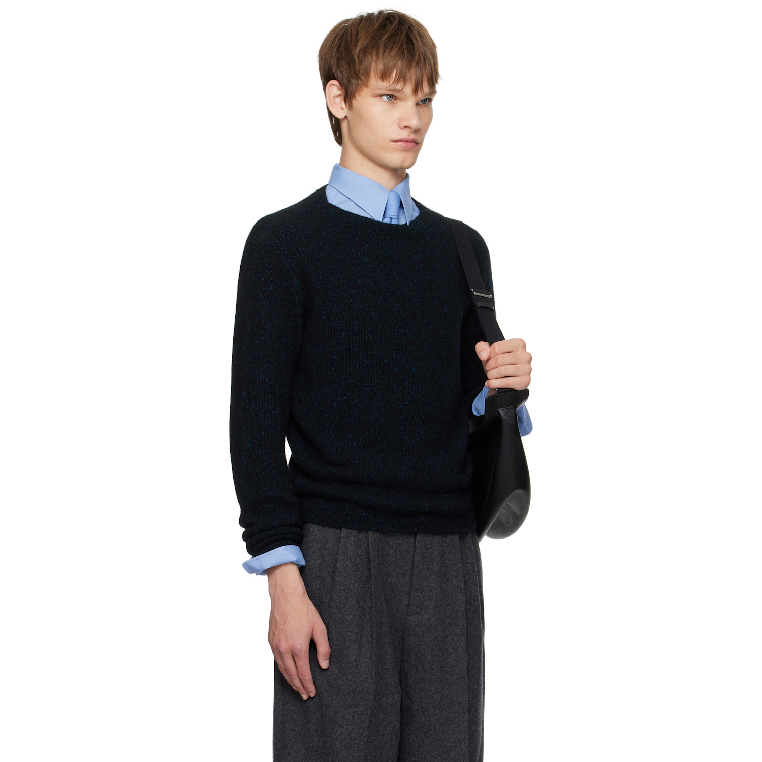  Auralee Navy Cashmere Melange Knit Sweater 