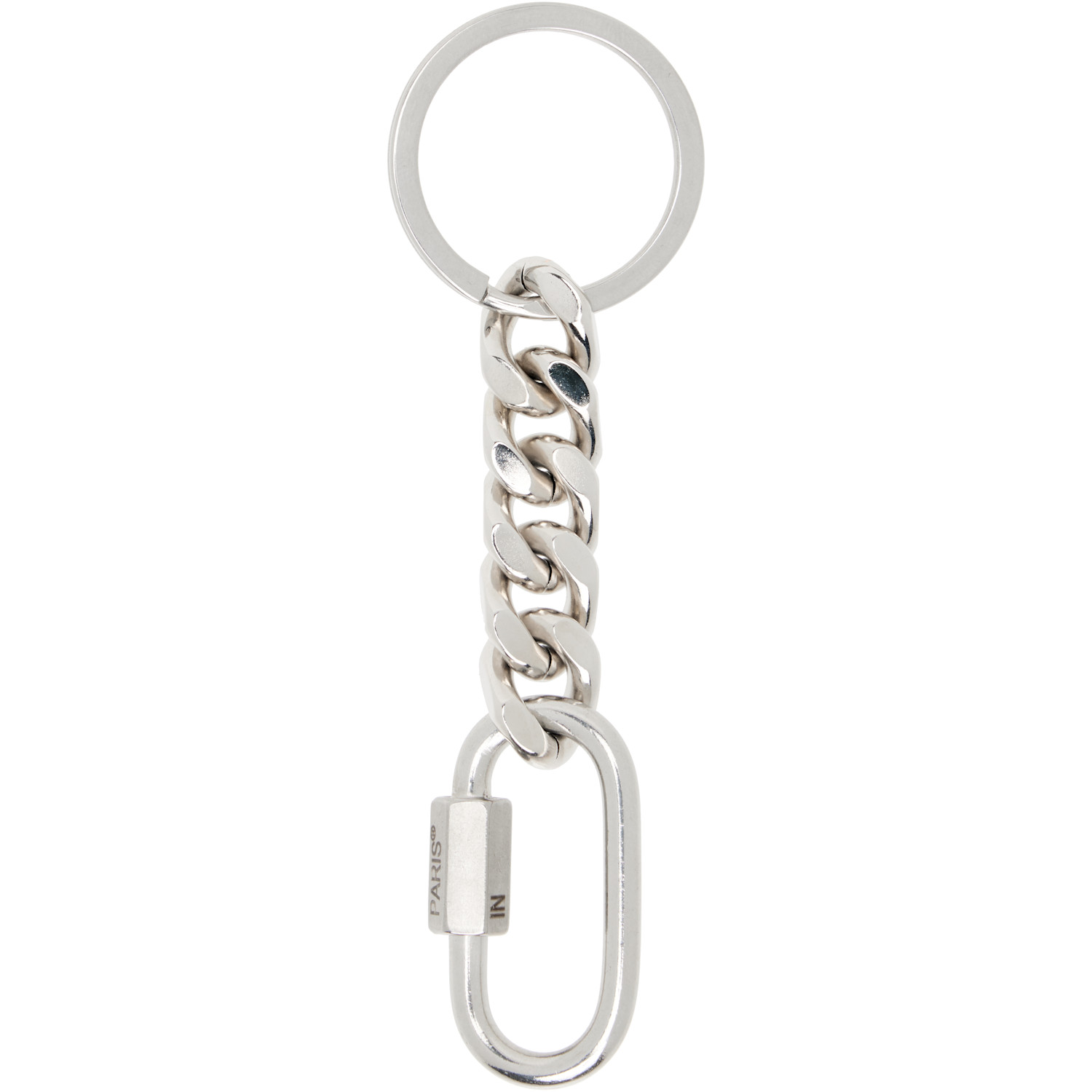  In Gold We Trust Paris Silver Curb Chain Keychain 