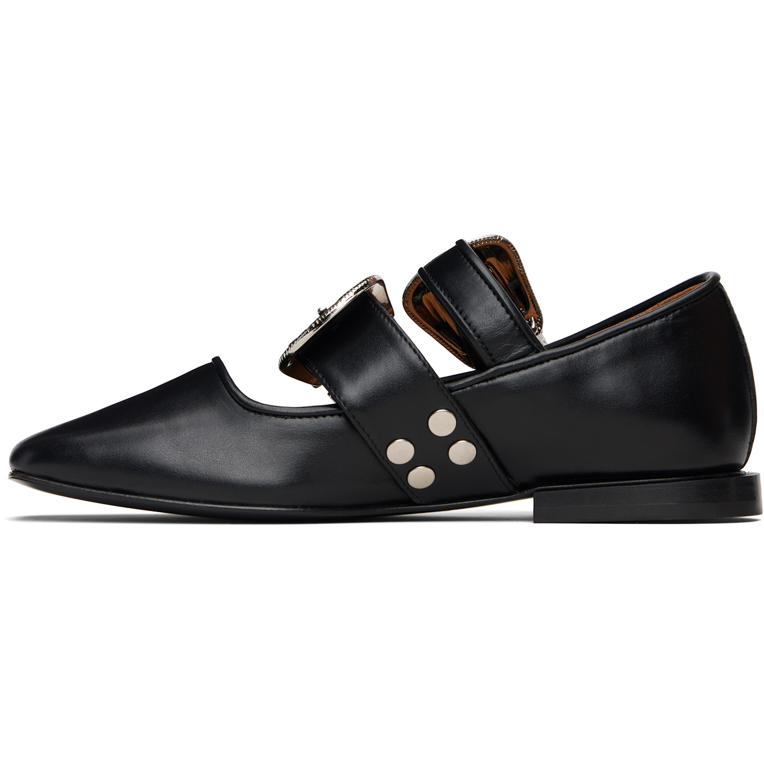  Toga Pulla Black Leather Ballerina Flats 