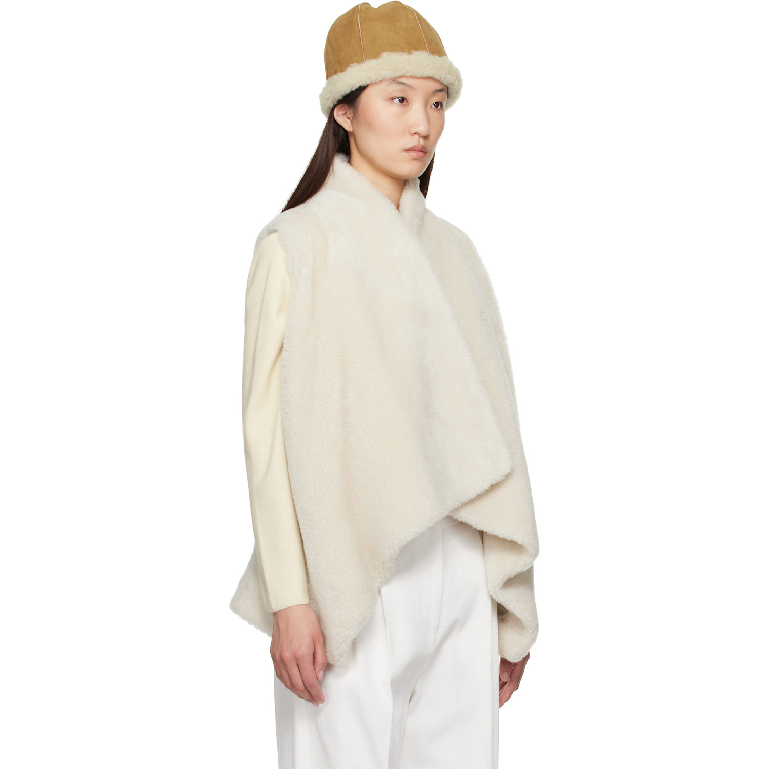 Le17septembre Beige Shawl Collar Faux-shearling Vest 