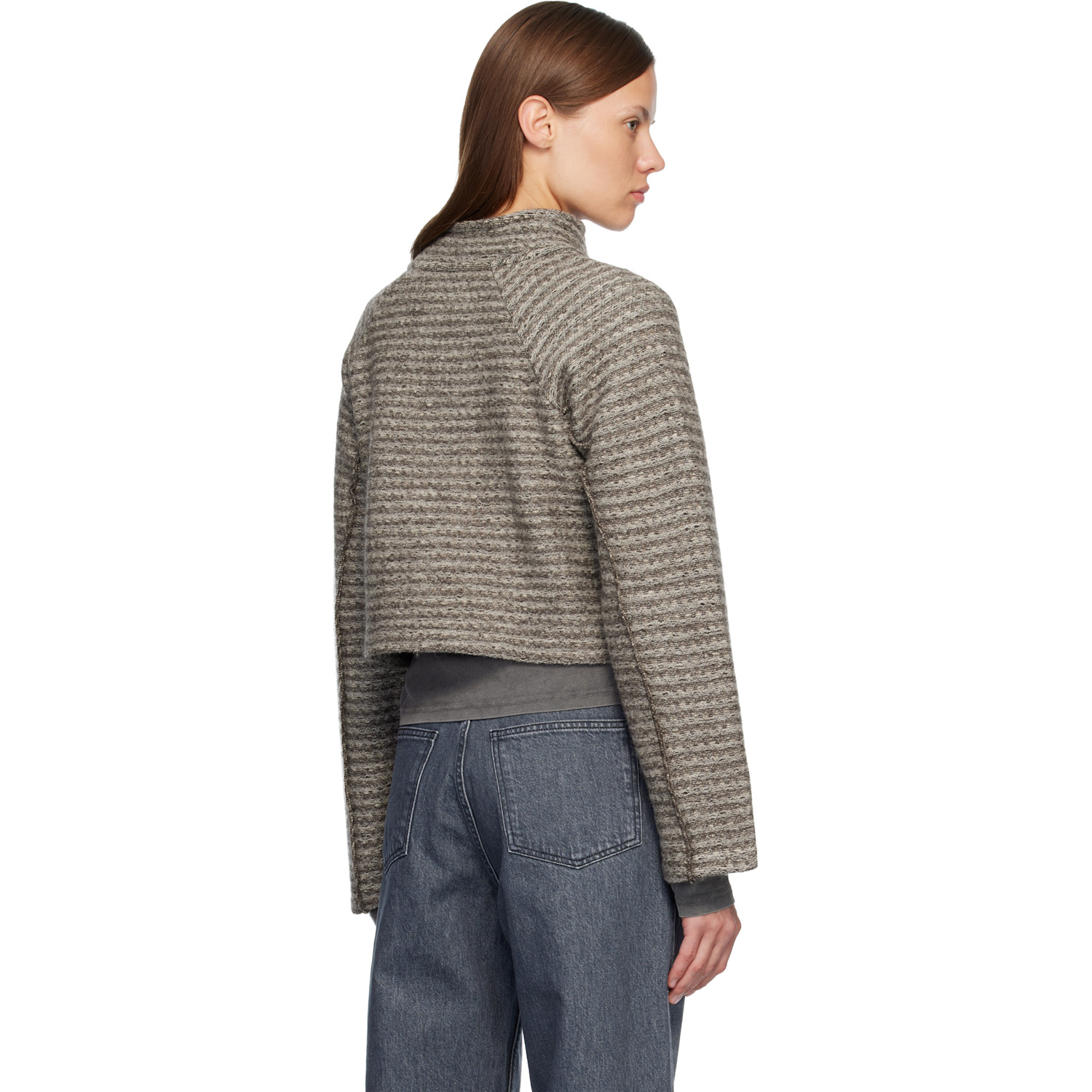  Mfpen Gray Cropped Leisure Zip Up Jacket 