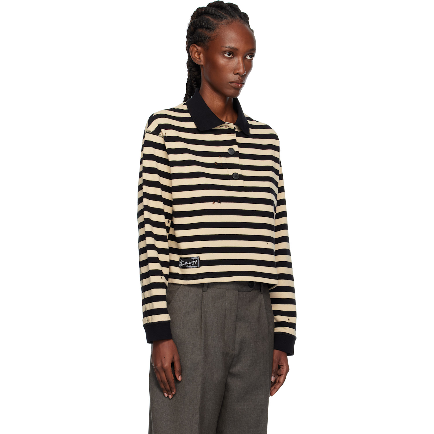  Mfpen Black & Beige Cropped Fractured Polo 