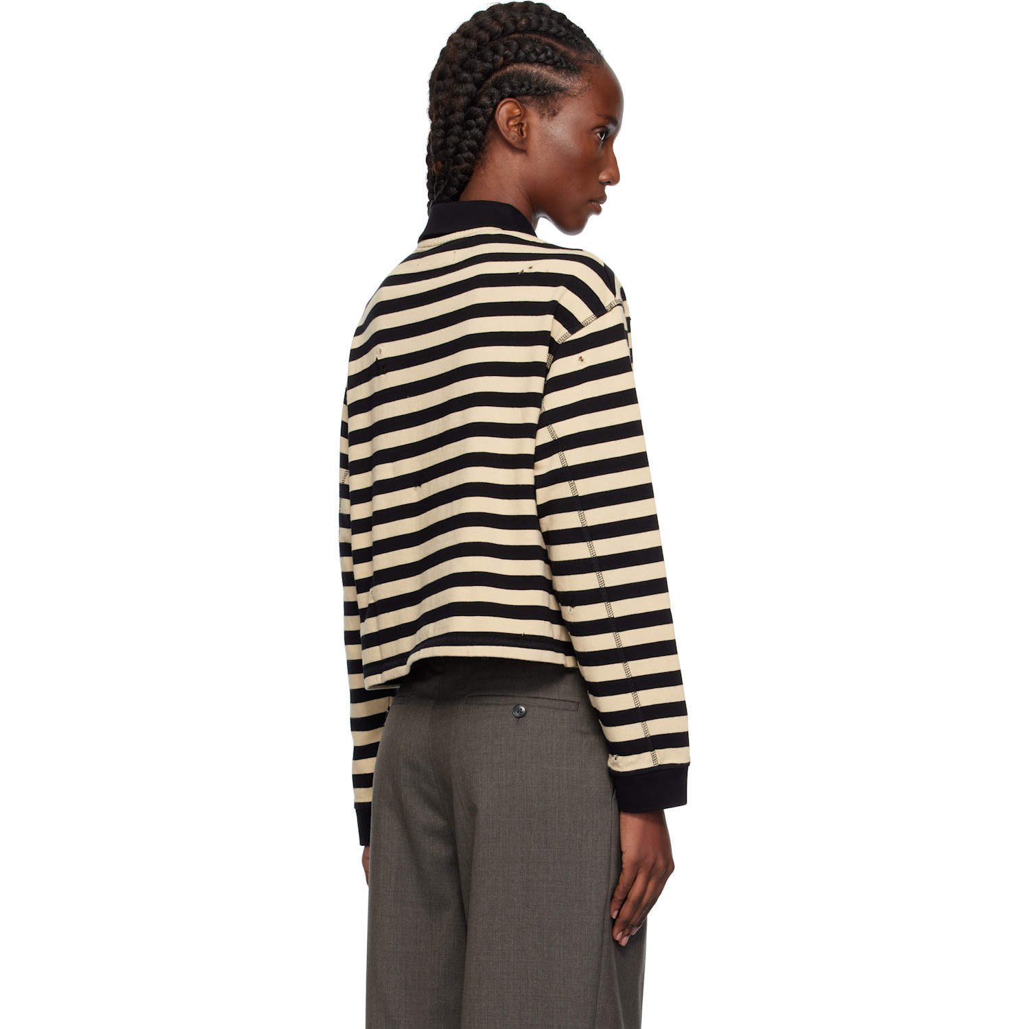  Mfpen Black & Beige Cropped Fractured Polo 