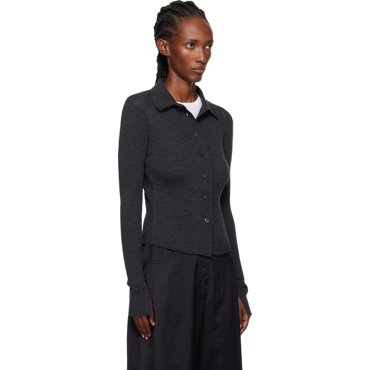  Mfpen Gray Knitted Rib Cardigan 