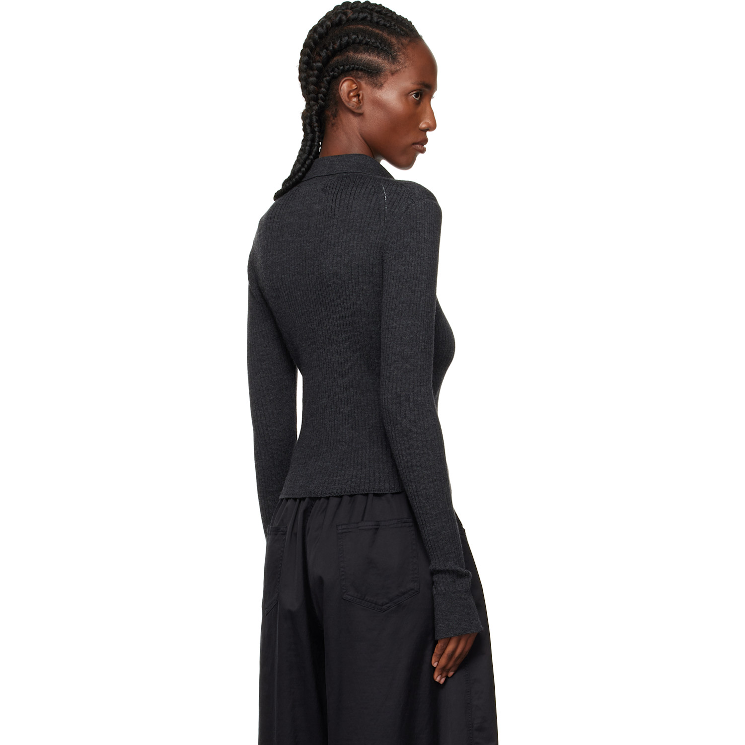  Mfpen Gray Knitted Rib Cardigan 