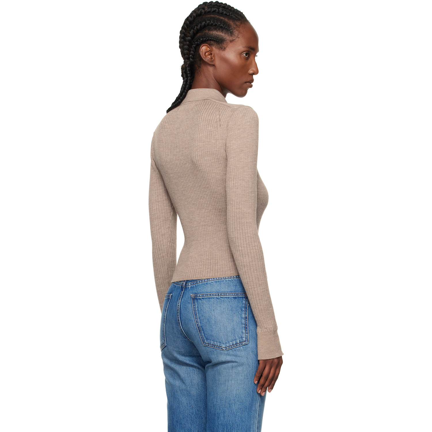  Mfpen Beige Knitted Rib Cardigan 