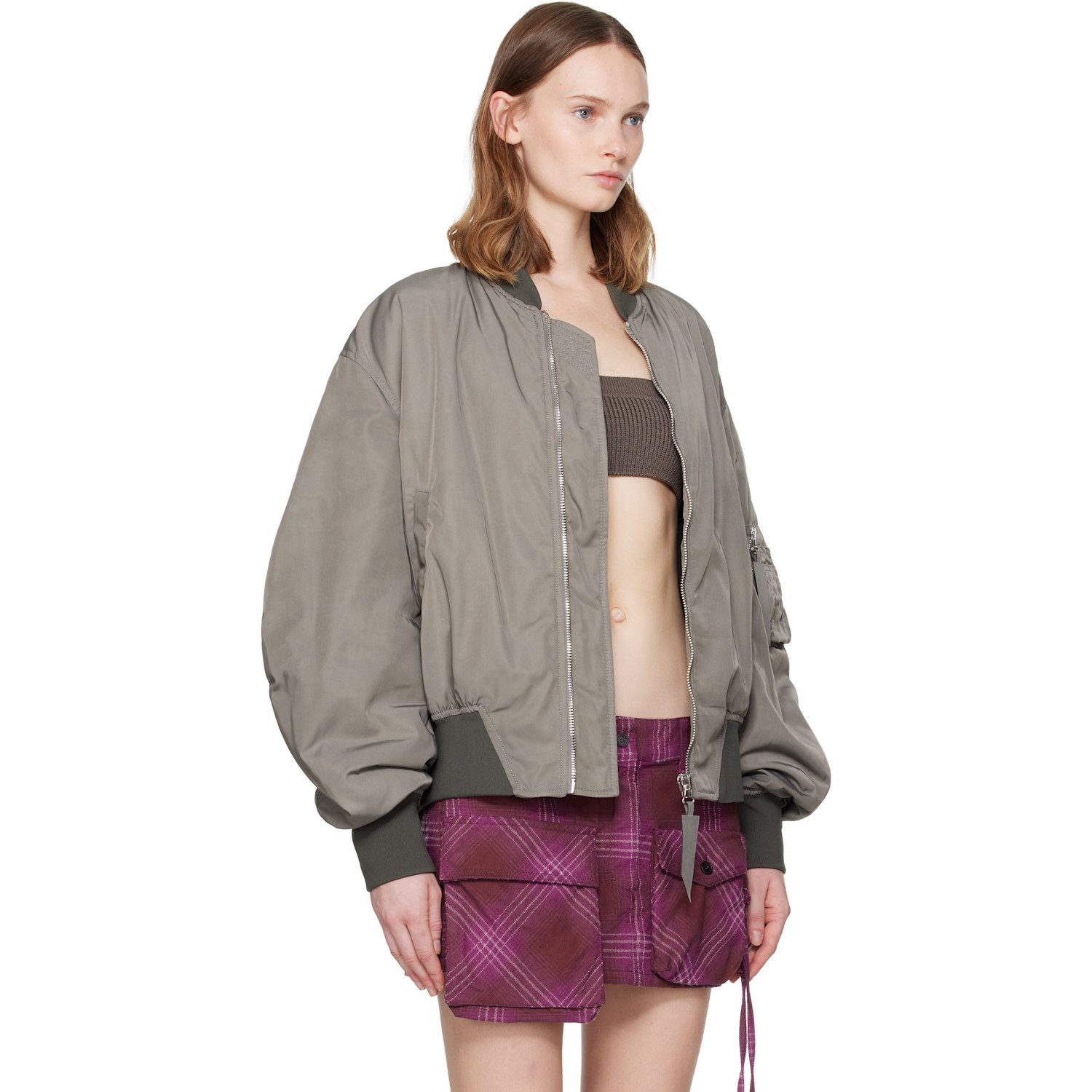  The Attico Gray Anja Bomber Jacket 
