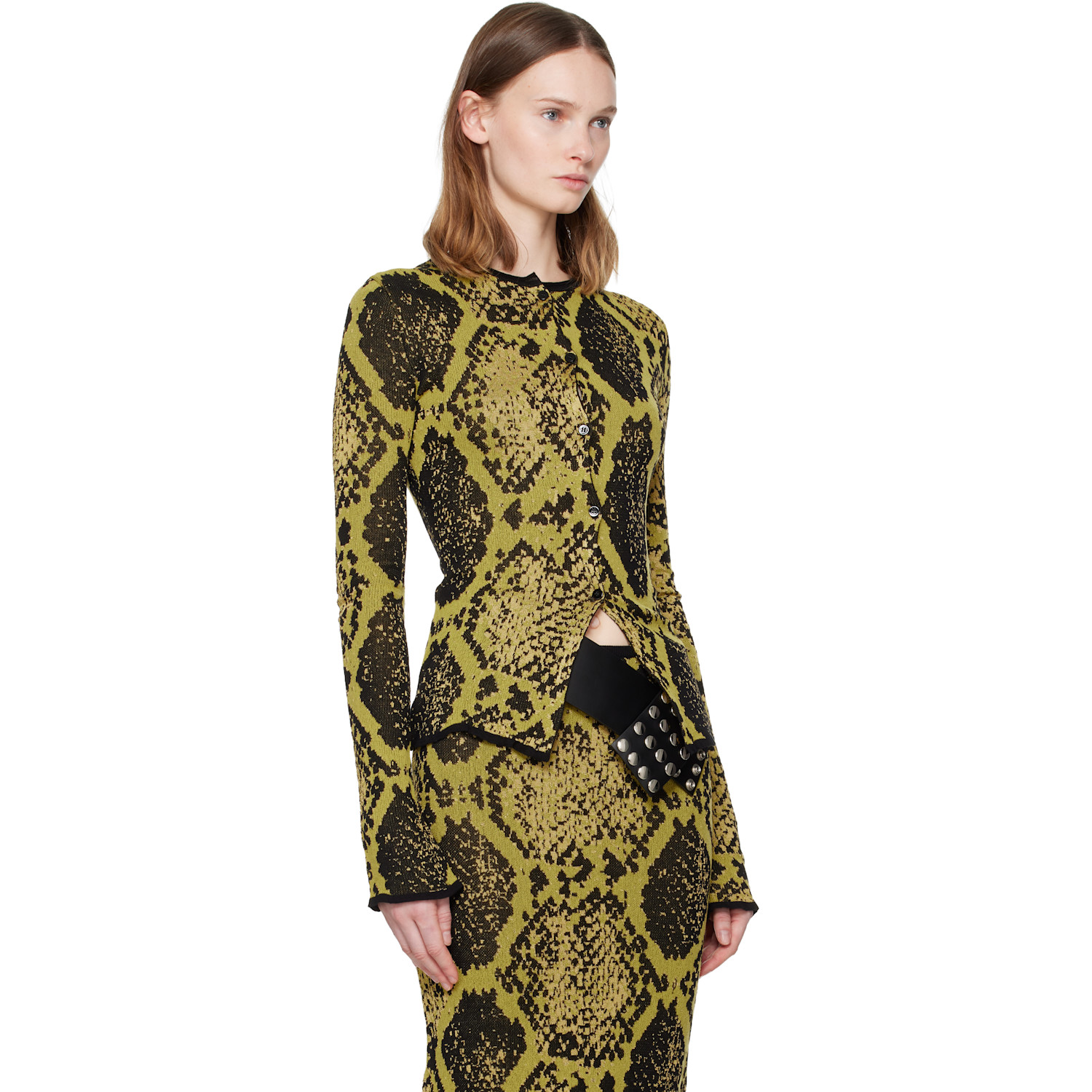  The Attico Yellow & Black Python Jacquard Cardigan 