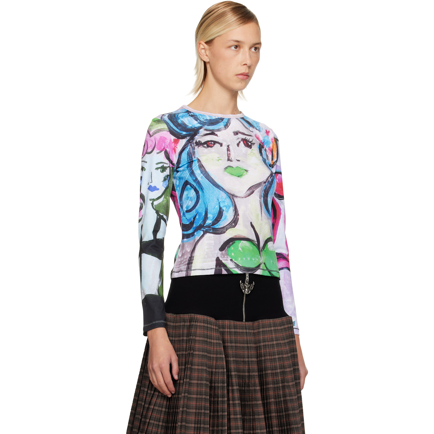  Chopova Lowena Multicolor Painted Pin Up Fitted Jersey T-shirt 