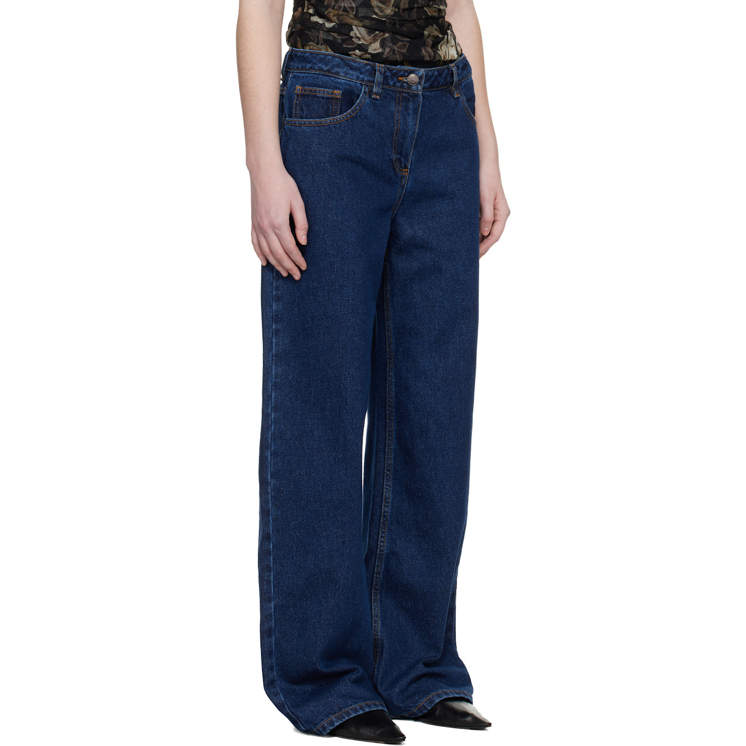  Magda Butrym Navy Loose-leg Faded Jeans 