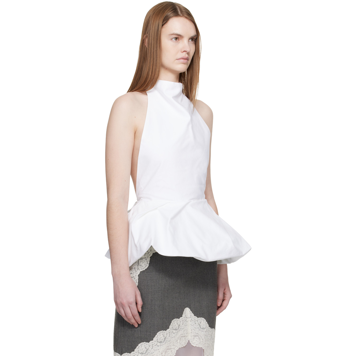  Magda Butrym White Halter Peplum Blouse 