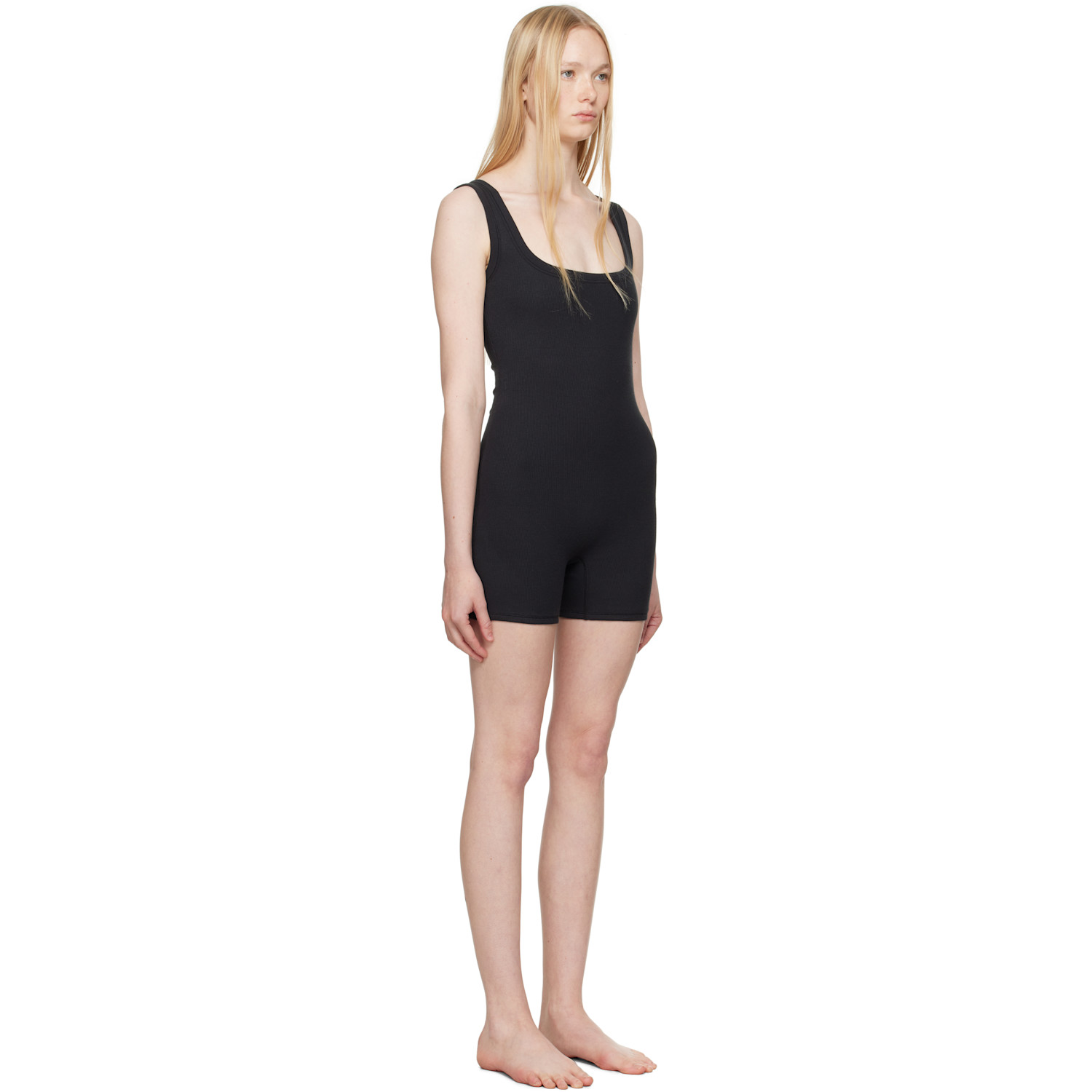  Skims Black Cotton Rib Onesie Romper 