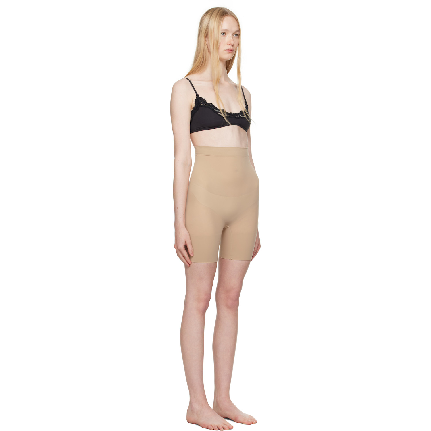  Skims Beige Sheer Seamless High-waisted Mid Thigh Shorts 