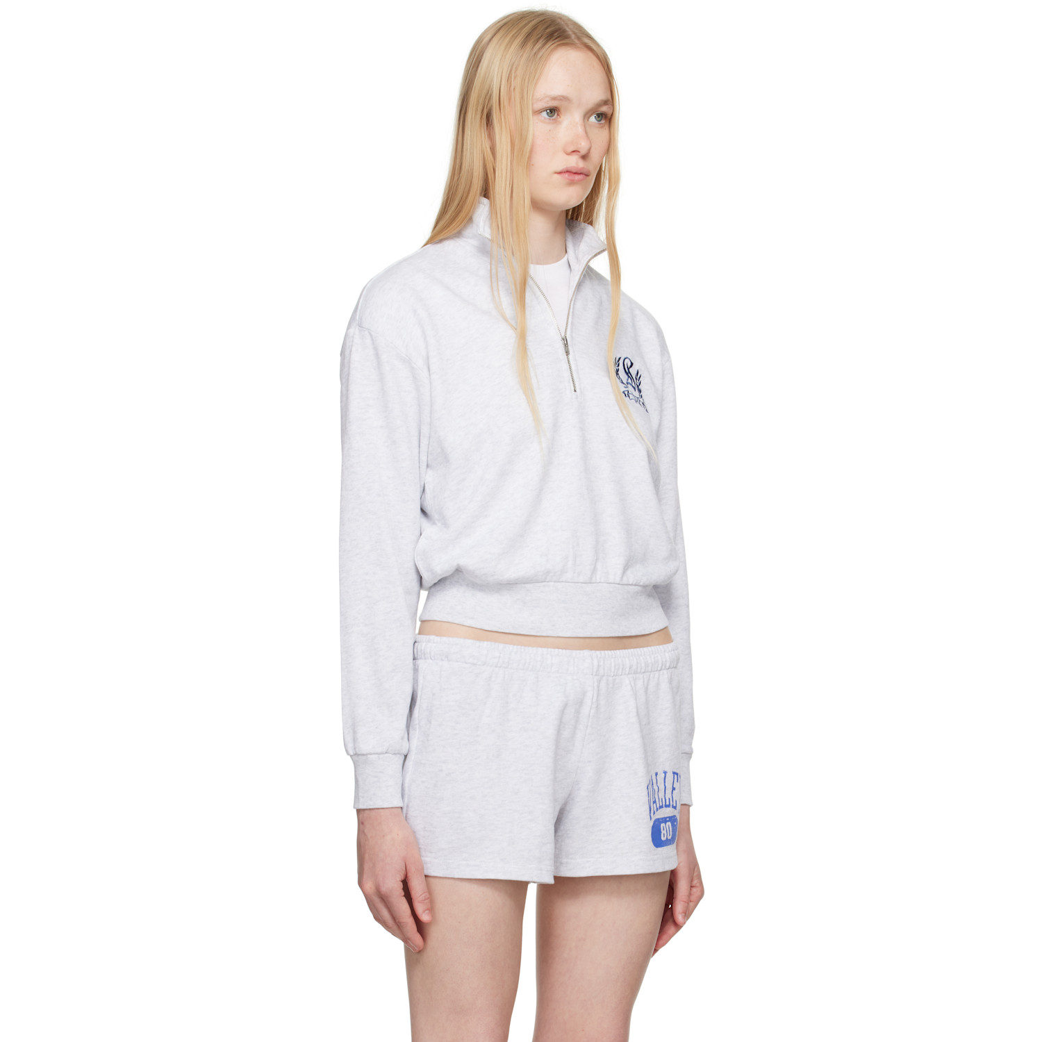  Skims Gray Lightweight Fleece Shrunken Quarter Zip Sweatshirt 