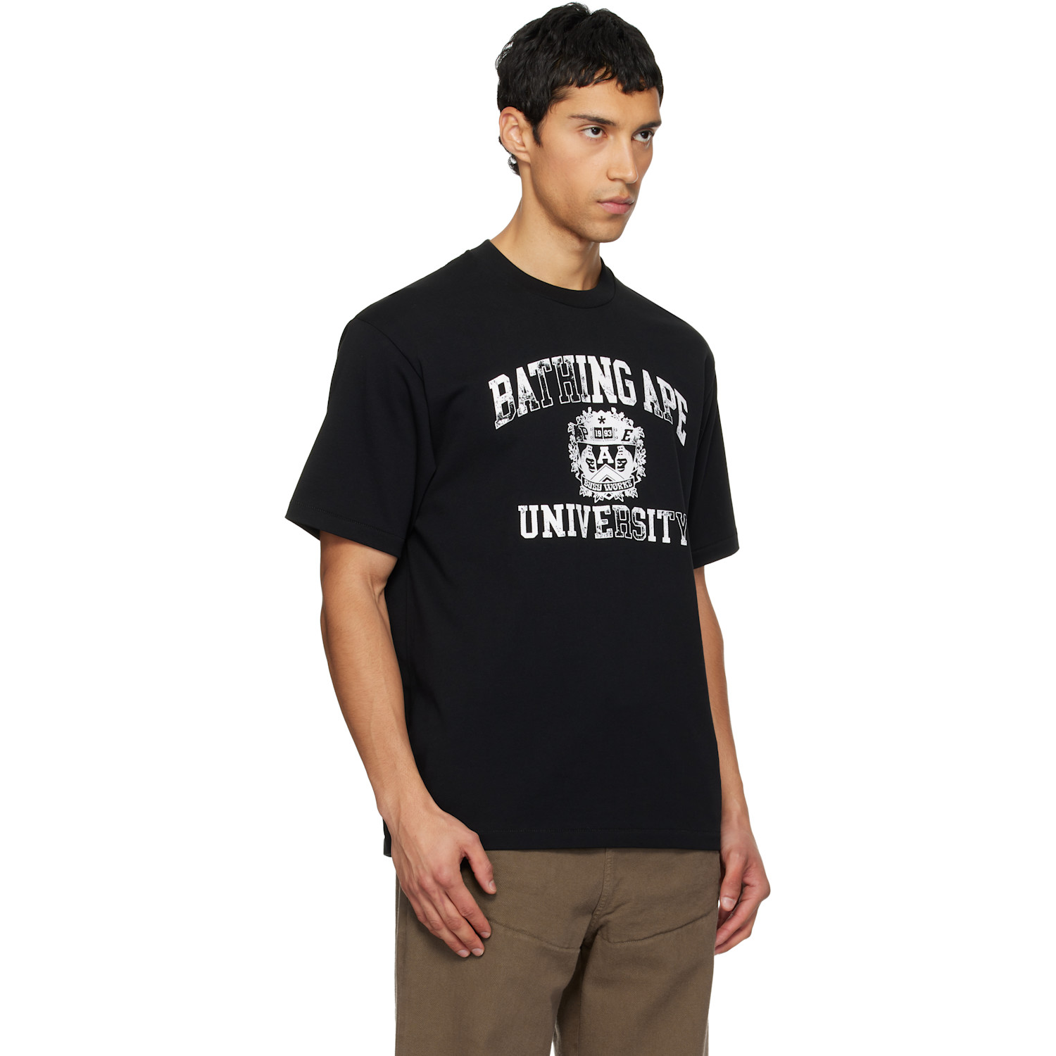  Bape Black Spray Print College Logo T-shirt 