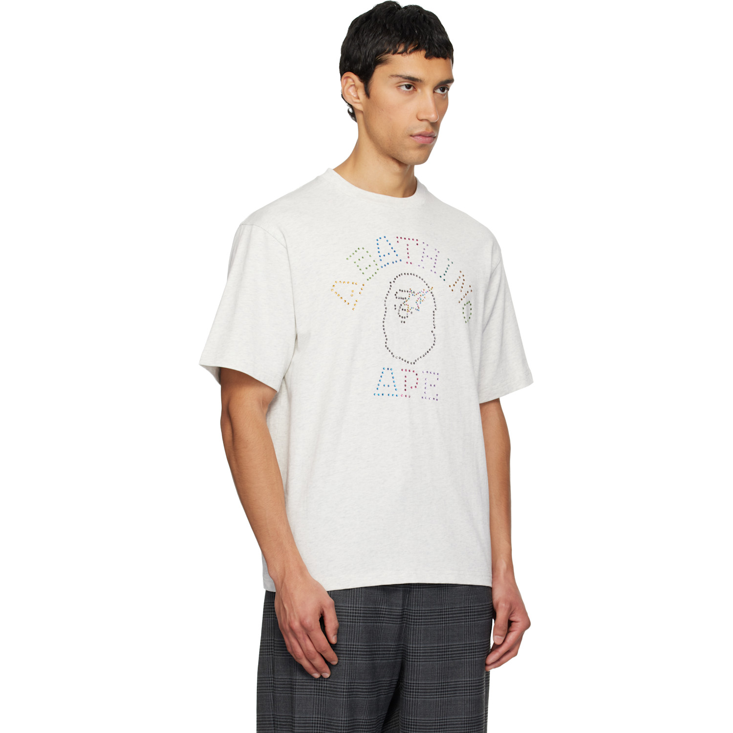  Bape Gray Rhinestone College Relaxed Fit T-shirt 