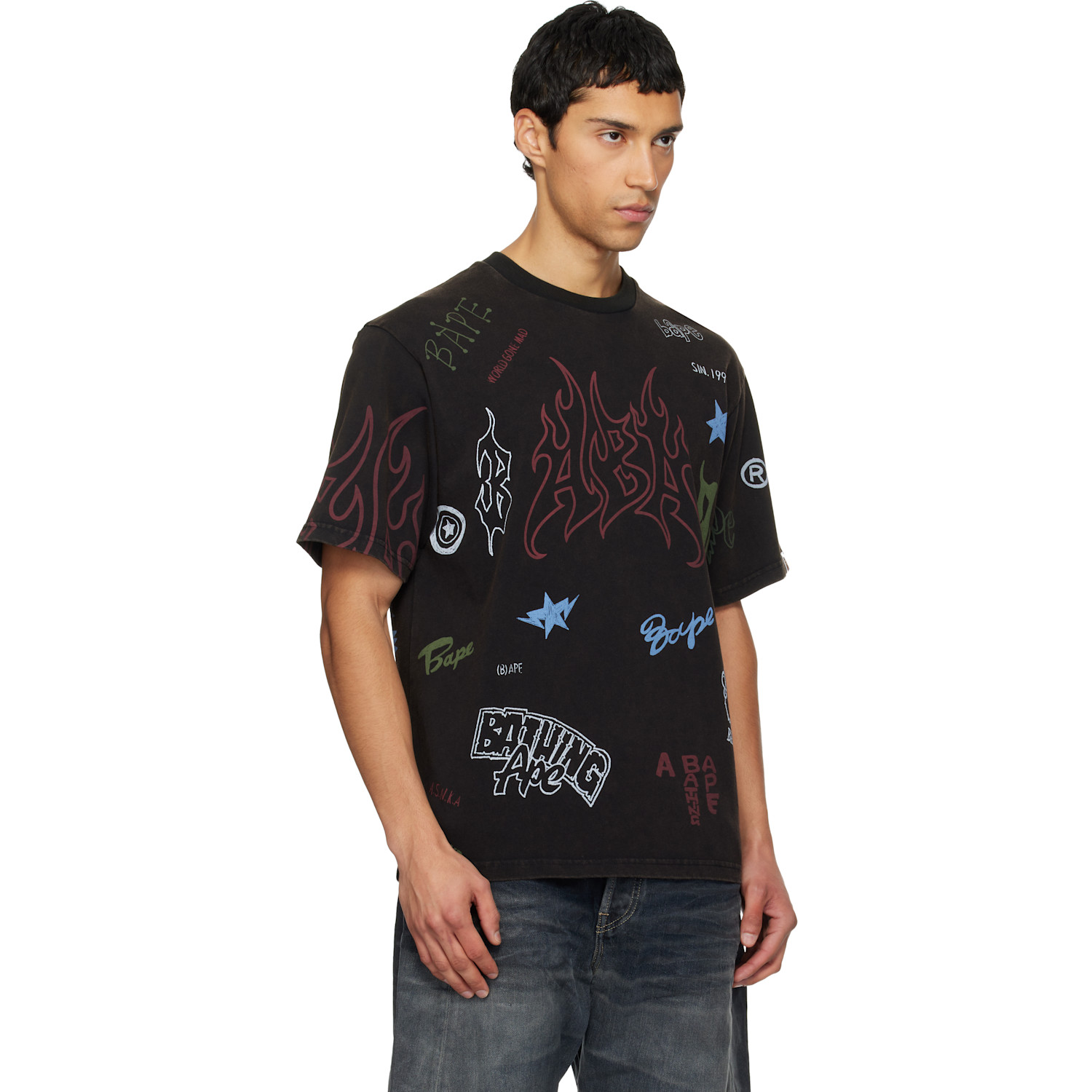  Bape Black Overall Print Relaxed Fit T-shirt 