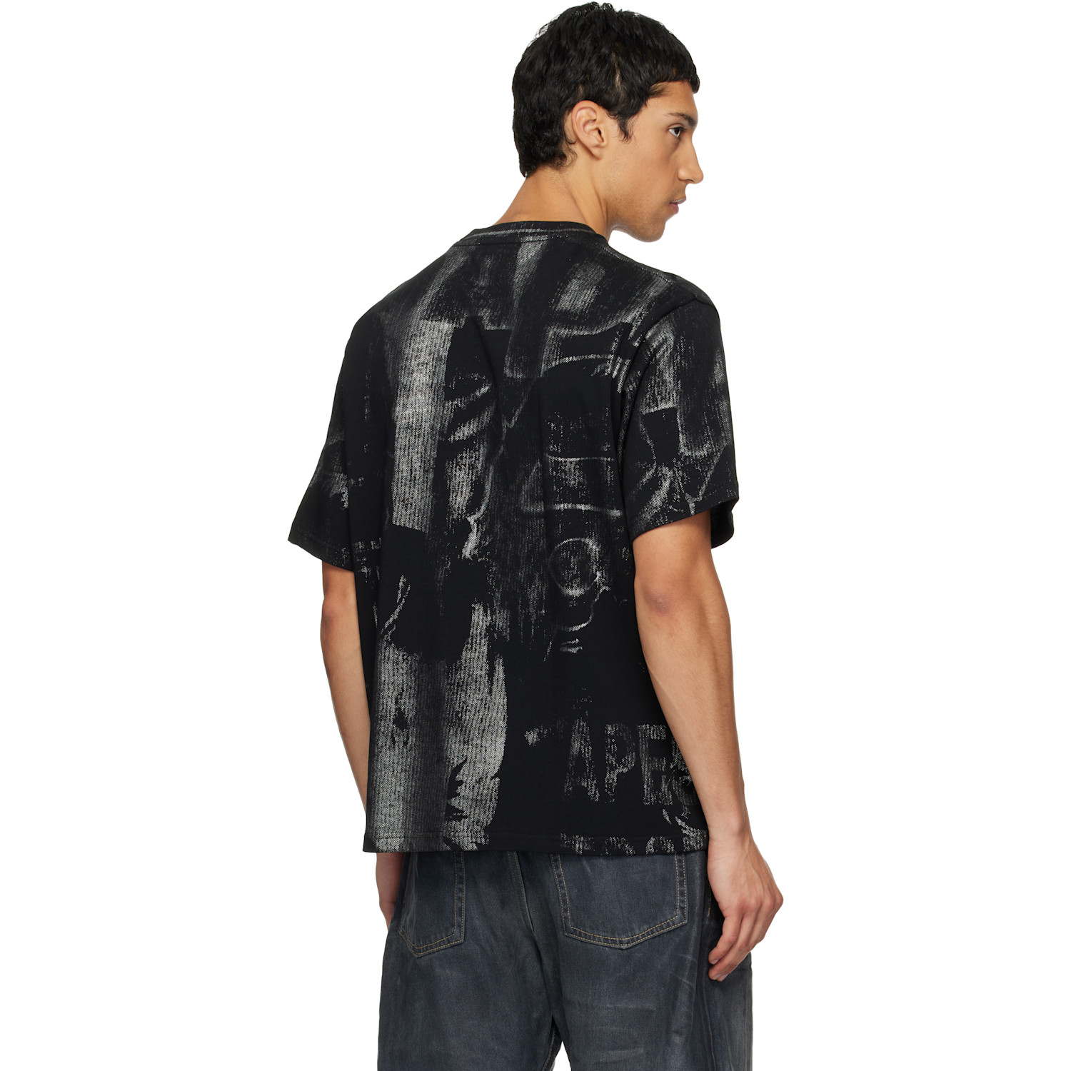  Bape Black Metallic Coated Overall Print T-shirt 