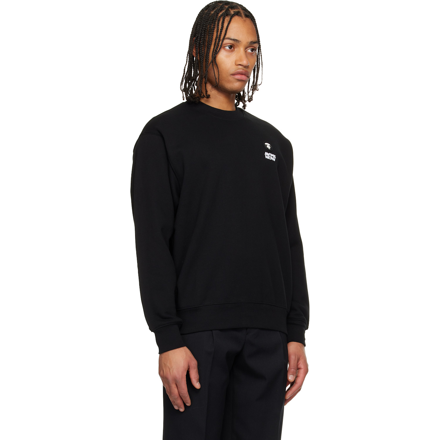 Aape By A Bathing Ape Black 'aapenow' Moonface Crew Neck Sweatshirt 