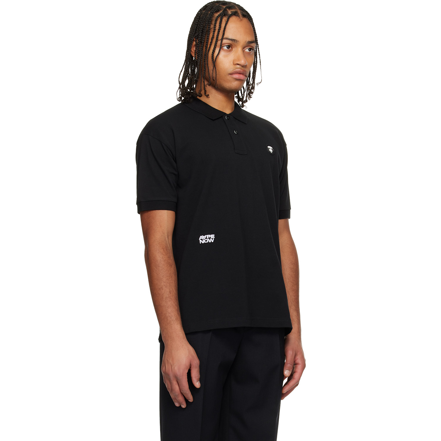  Aape By A Bathing Ape Black 'aapenow' Moonface Logo Polo 