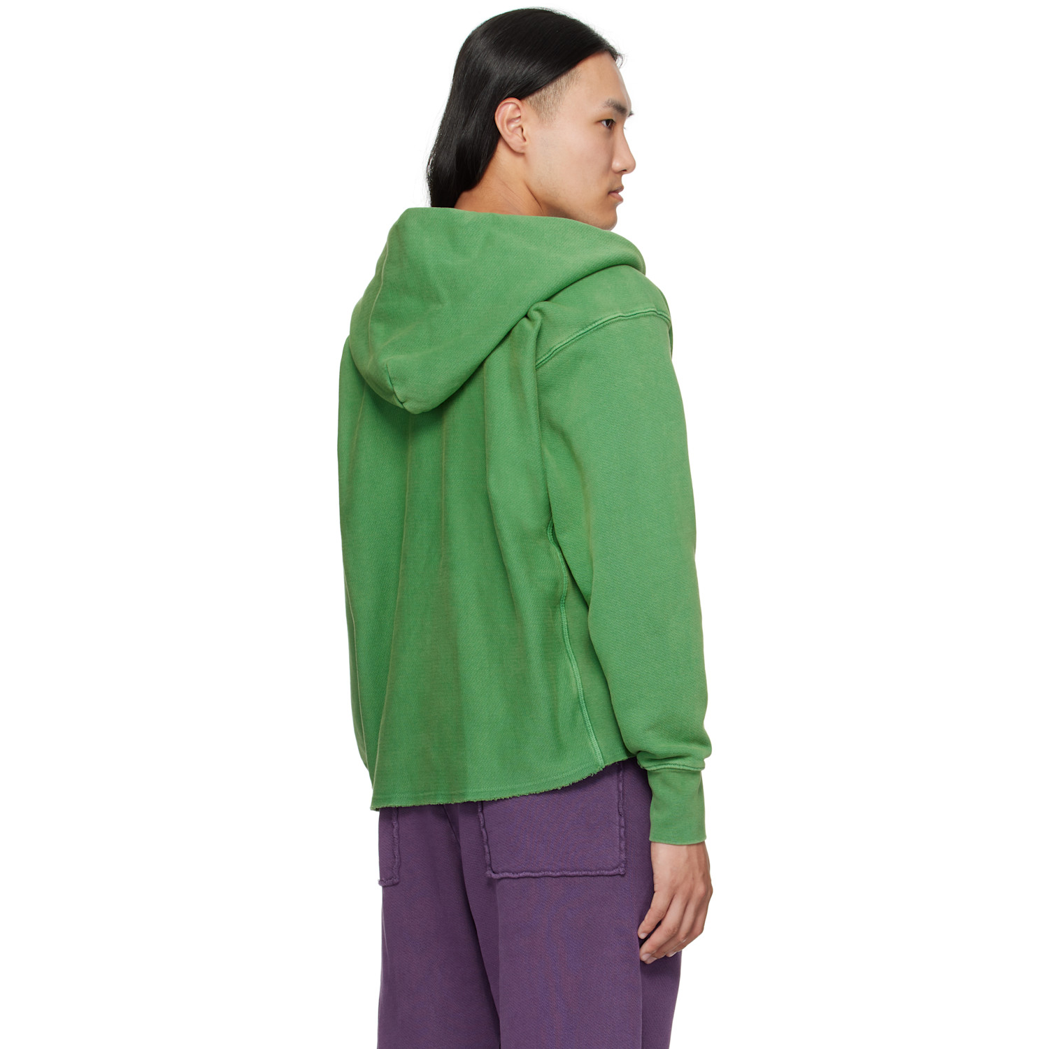  Les Tien Green Heavyweight Raw Cropped Hoodie 