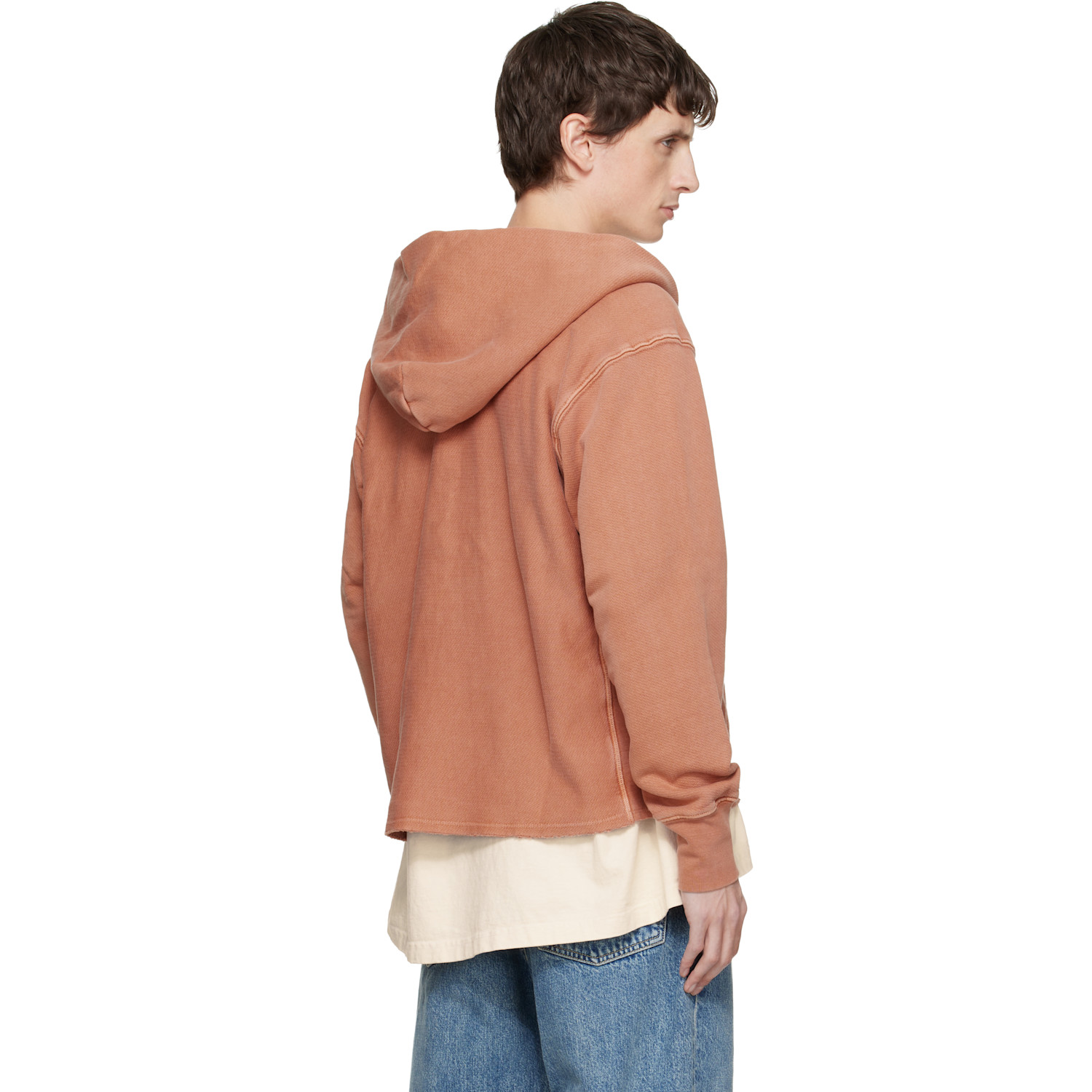  Les Tien Orange Heavyweight Raw Cropped Hoodie 