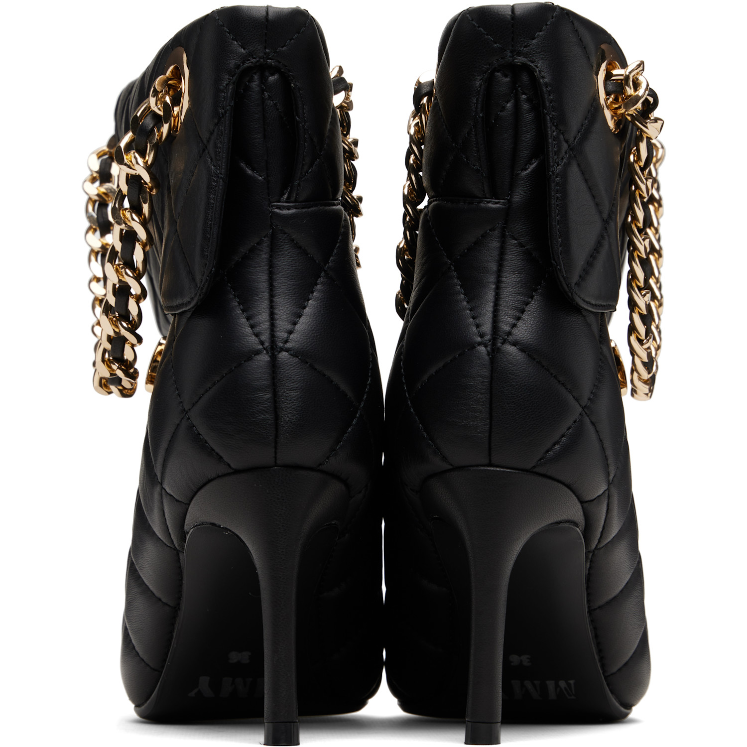  Maison Mihara Yasuhiro Black Quilted Bag Detail Pin Heel Short Boots 