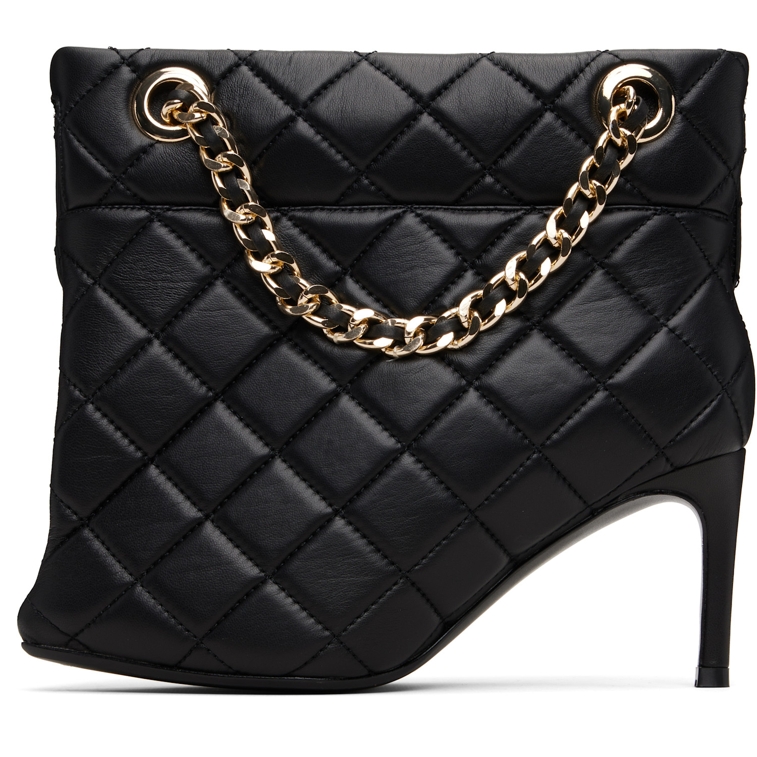  Maison Mihara Yasuhiro Black Quilted Bag Detail Pin Heel Short Boots 