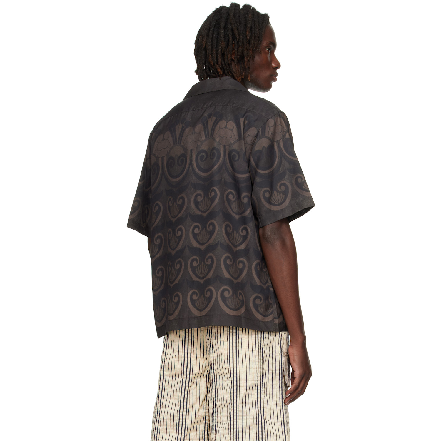  Commas Brown Painted Shell Silk Camp Collar Shirt 