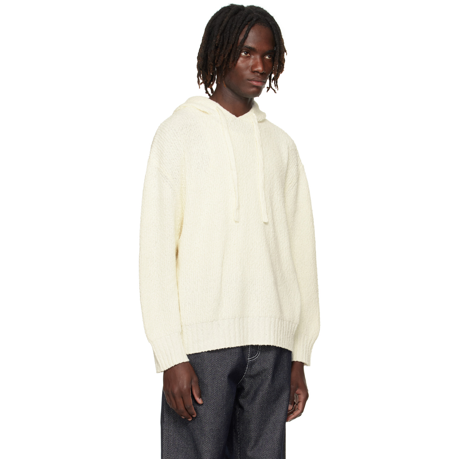  Commas Off-white Relaxed Knit Hoodie 