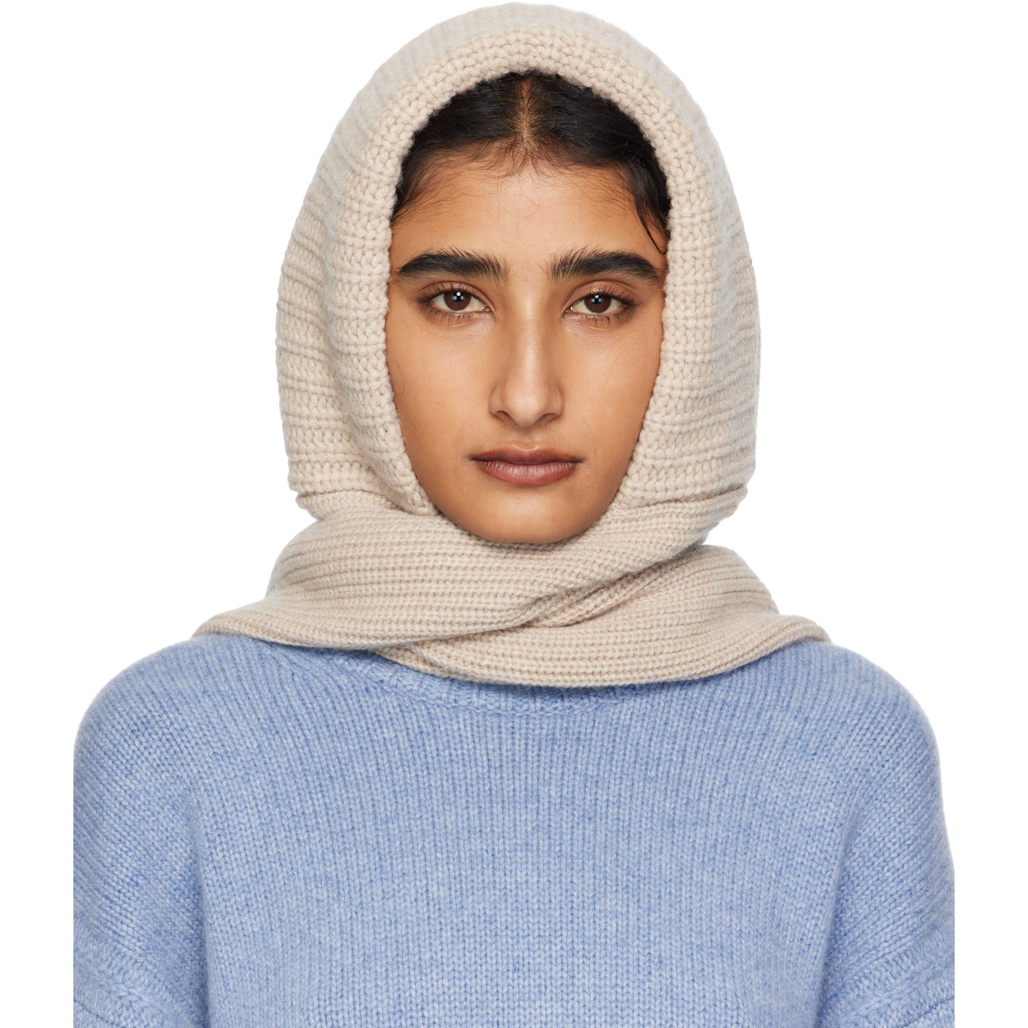 Yves Salomon Beige Hooded Scarf