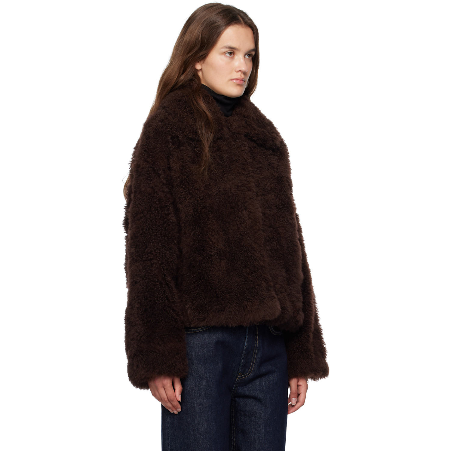  Yves Salomon Brown Long Hair Jacket 