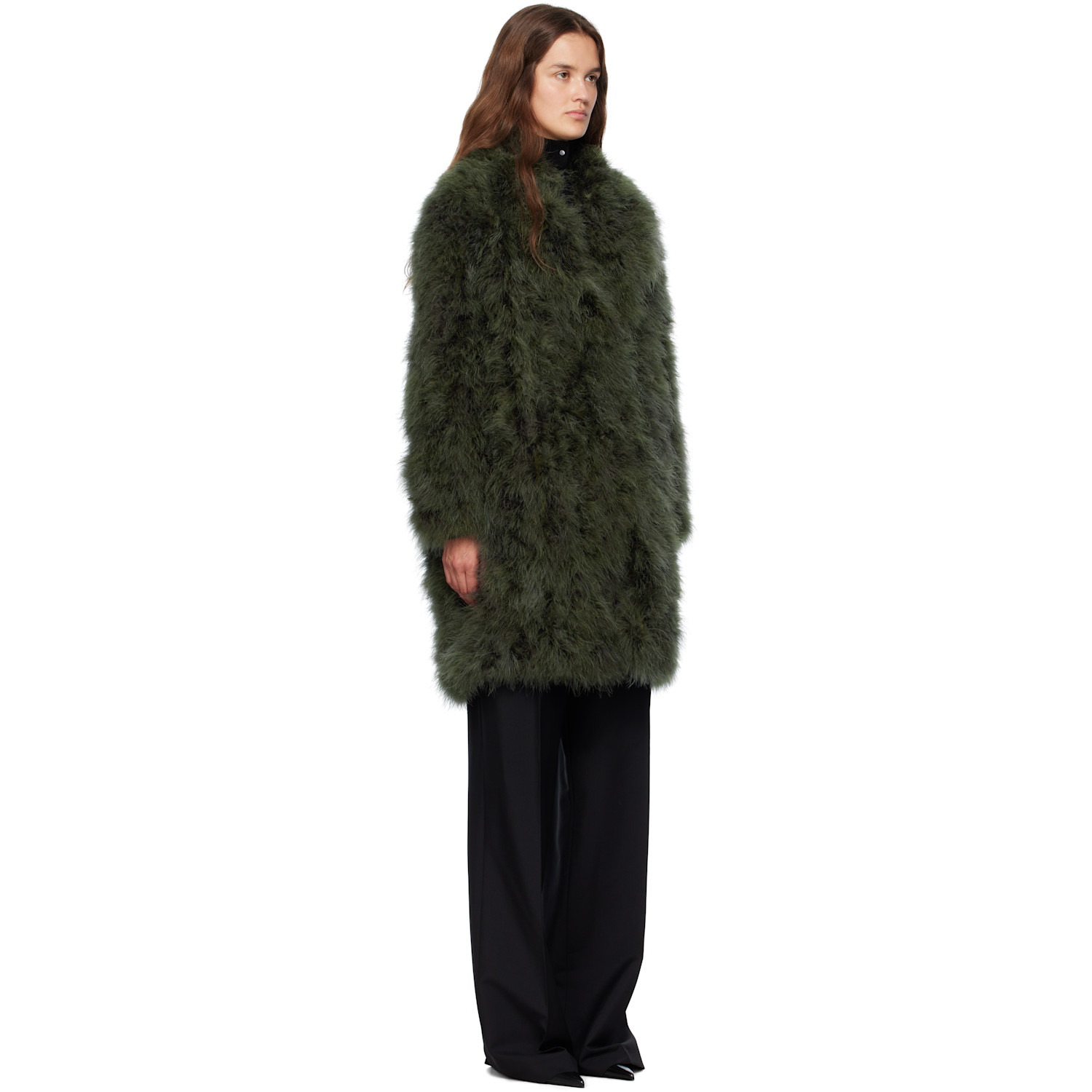  Yves Salomon Manteau Long Vert En Plumes 