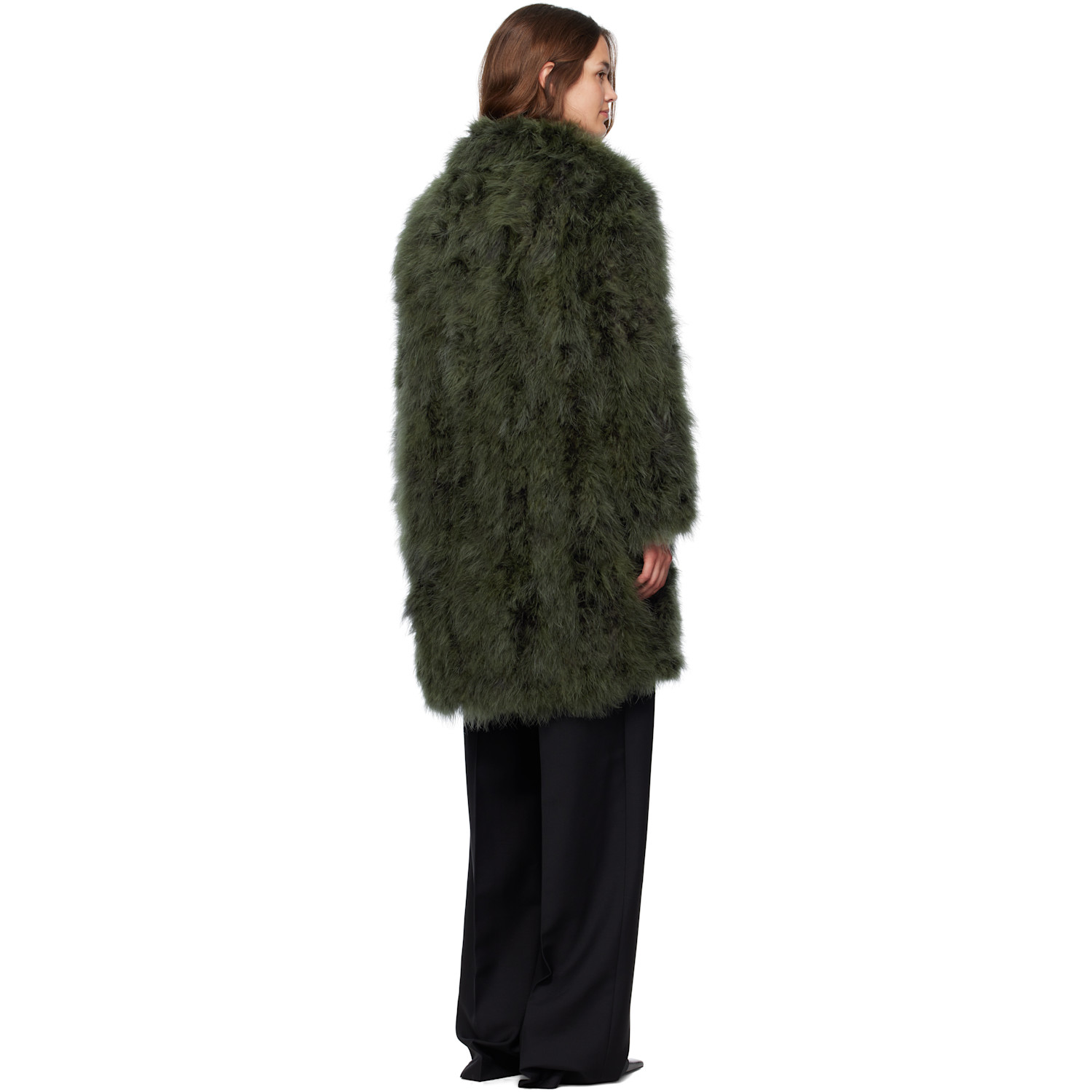  Yves Salomon Manteau Long Vert En Plumes 