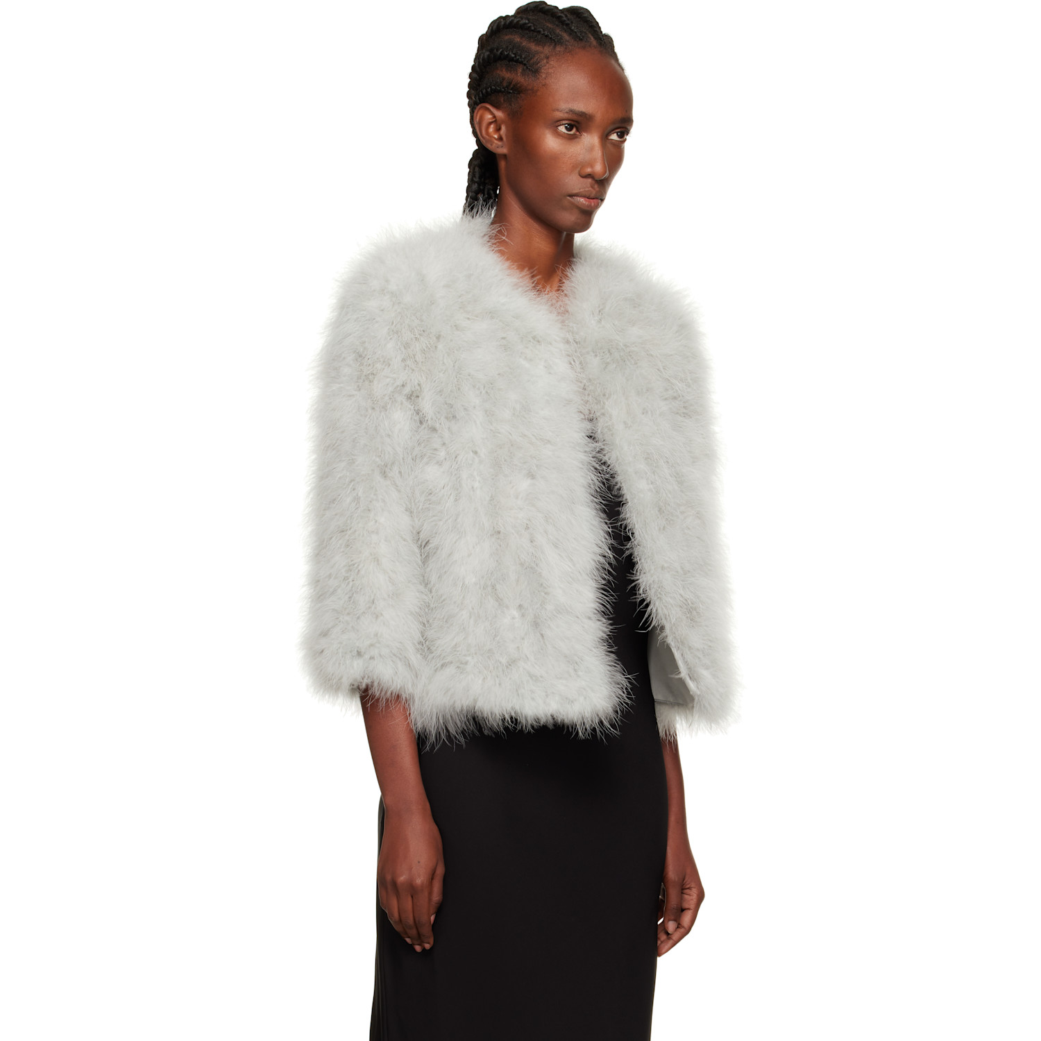  Yves Salomon Blue Short Feather Jacket 