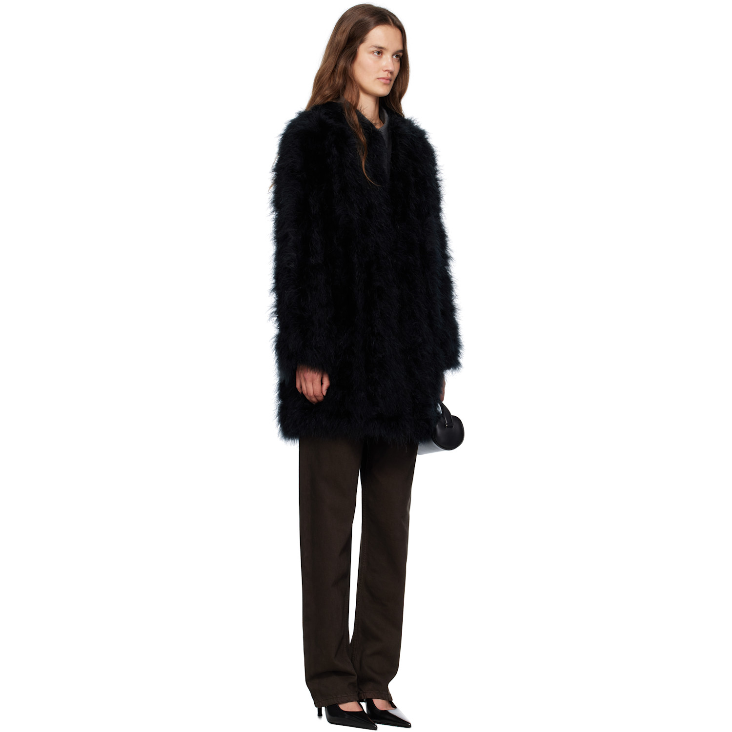  Yves Salomon Manteau Long Noir En Plumes 