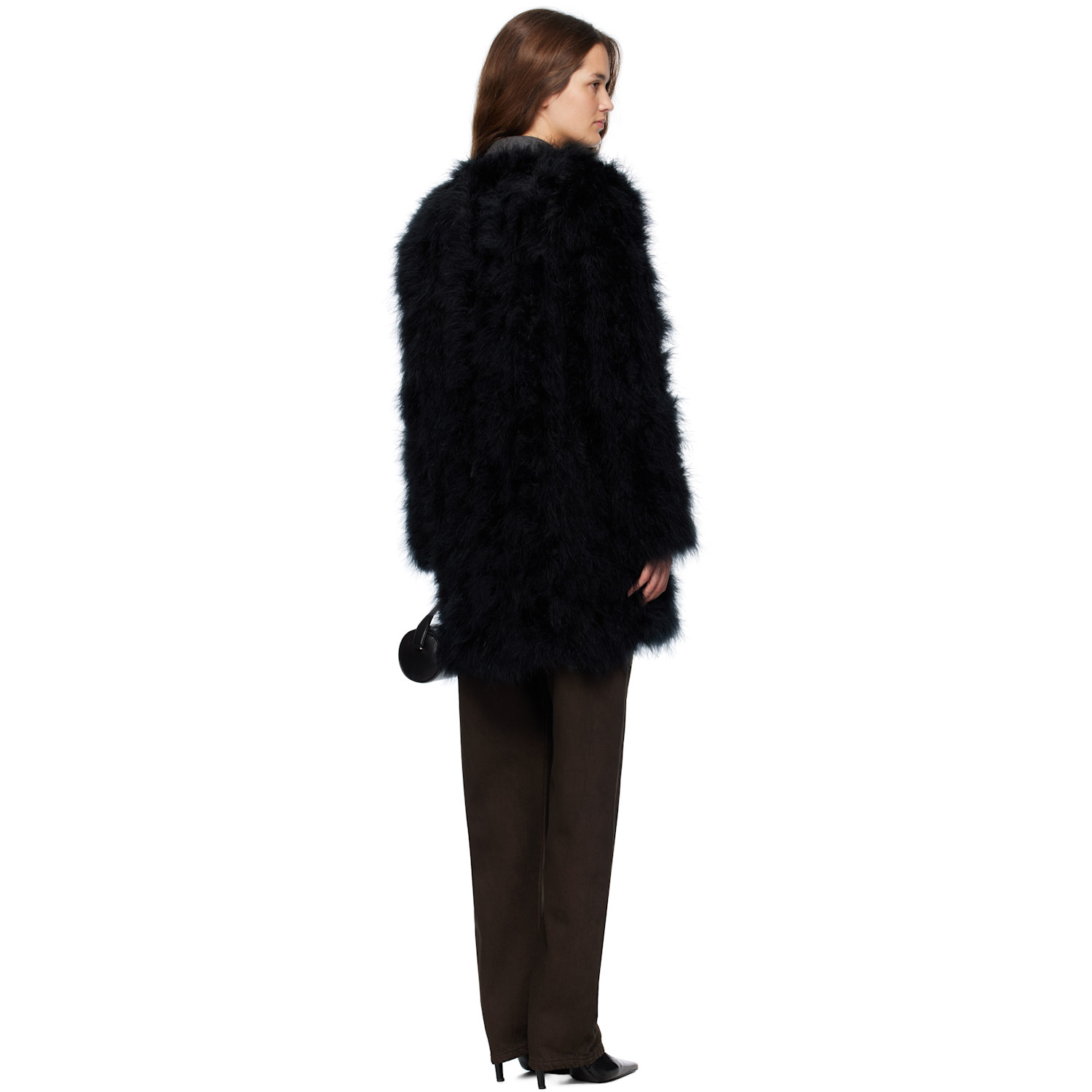  Yves Salomon Manteau Long Noir En Plumes 