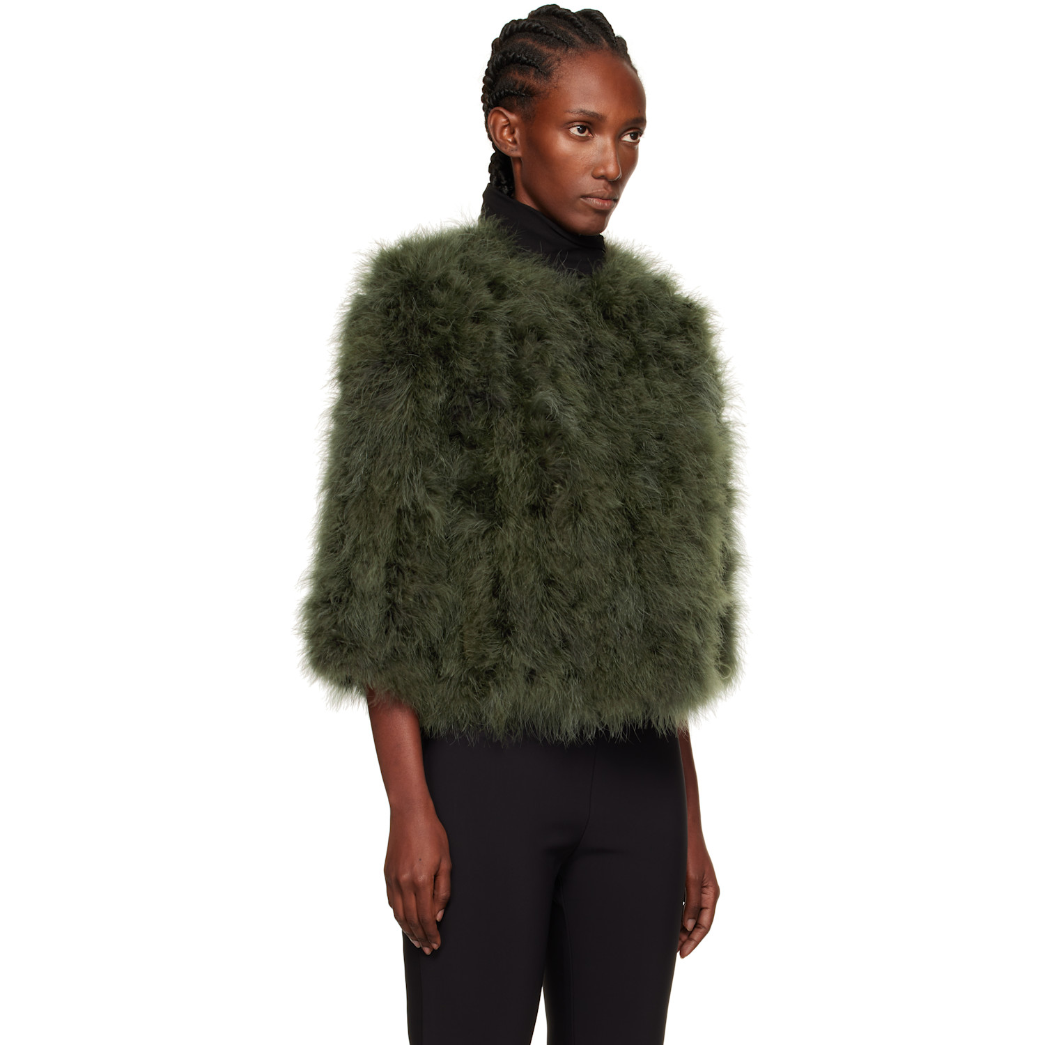  Yves Salomon Green Short Feather Jacket 