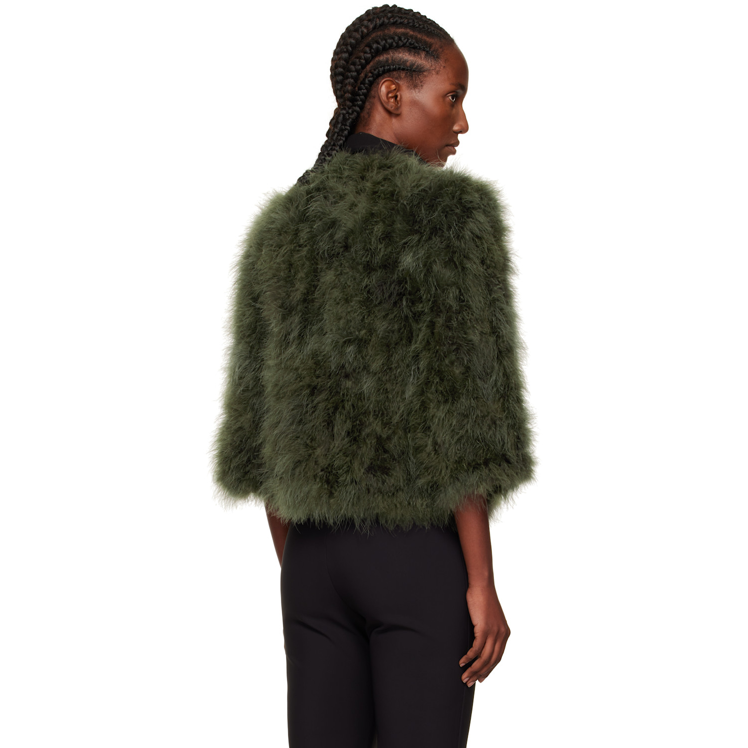  Yves Salomon Green Short Feather Jacket 