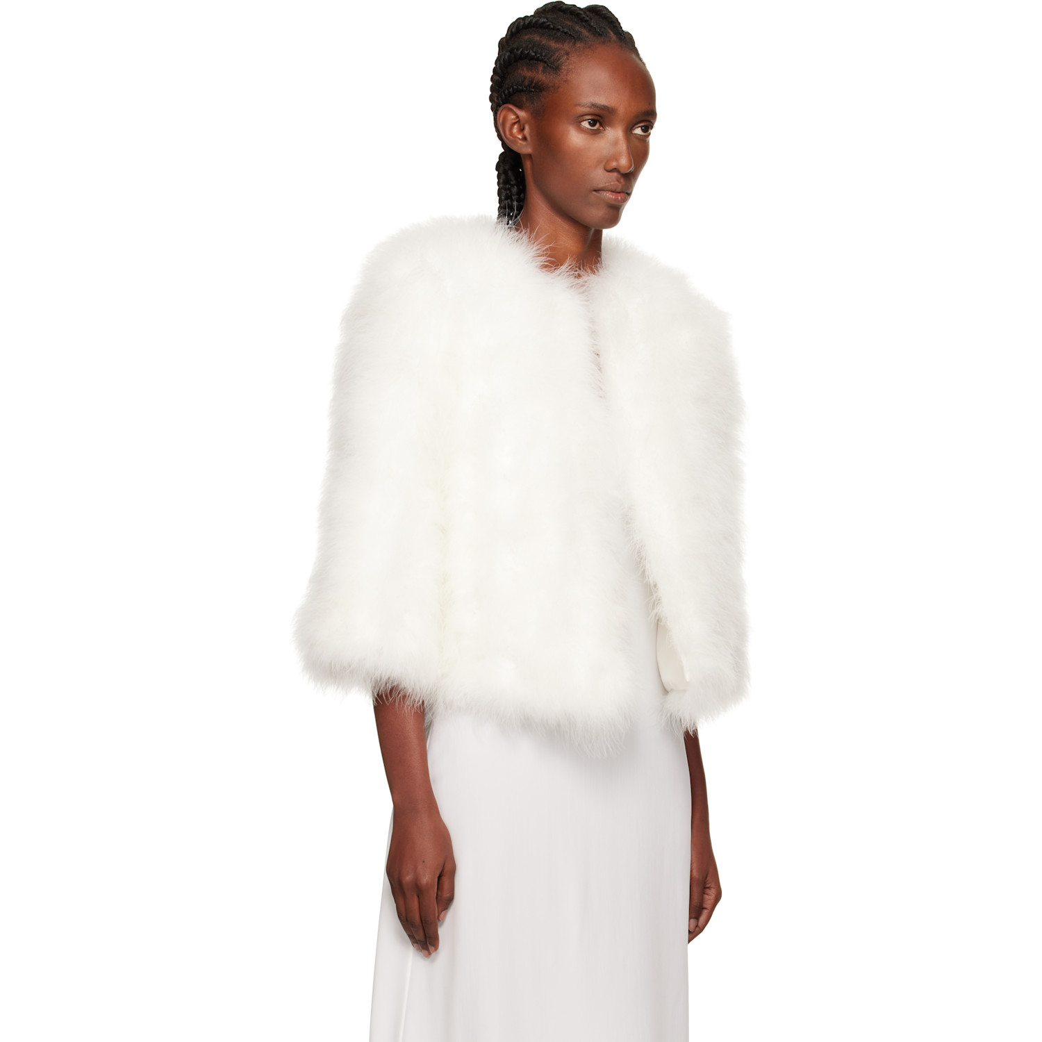  Yves Salomon White Short Feather Jacket 