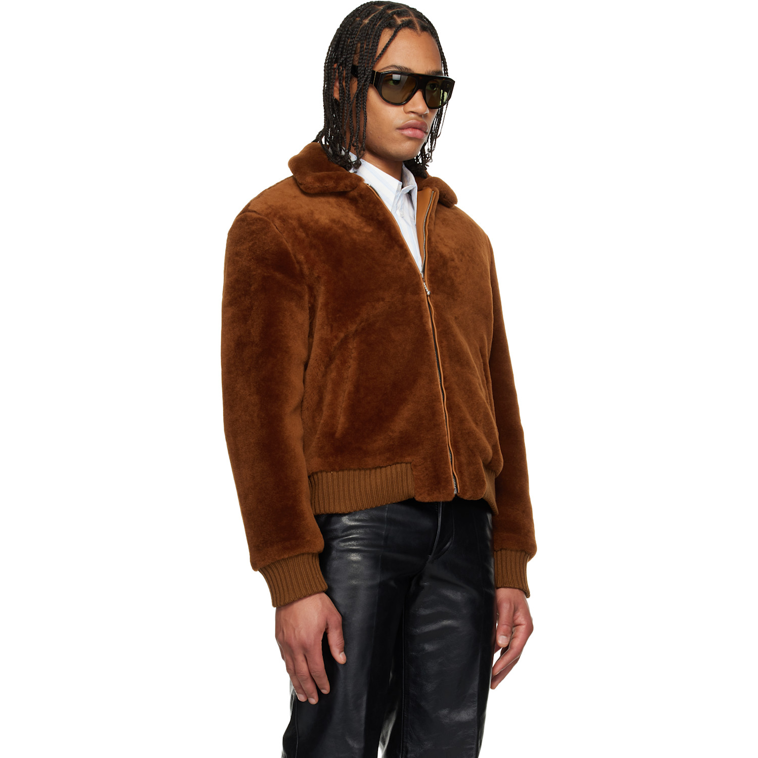  Ernest W. Baker Brown Zip Shearling Jacket 