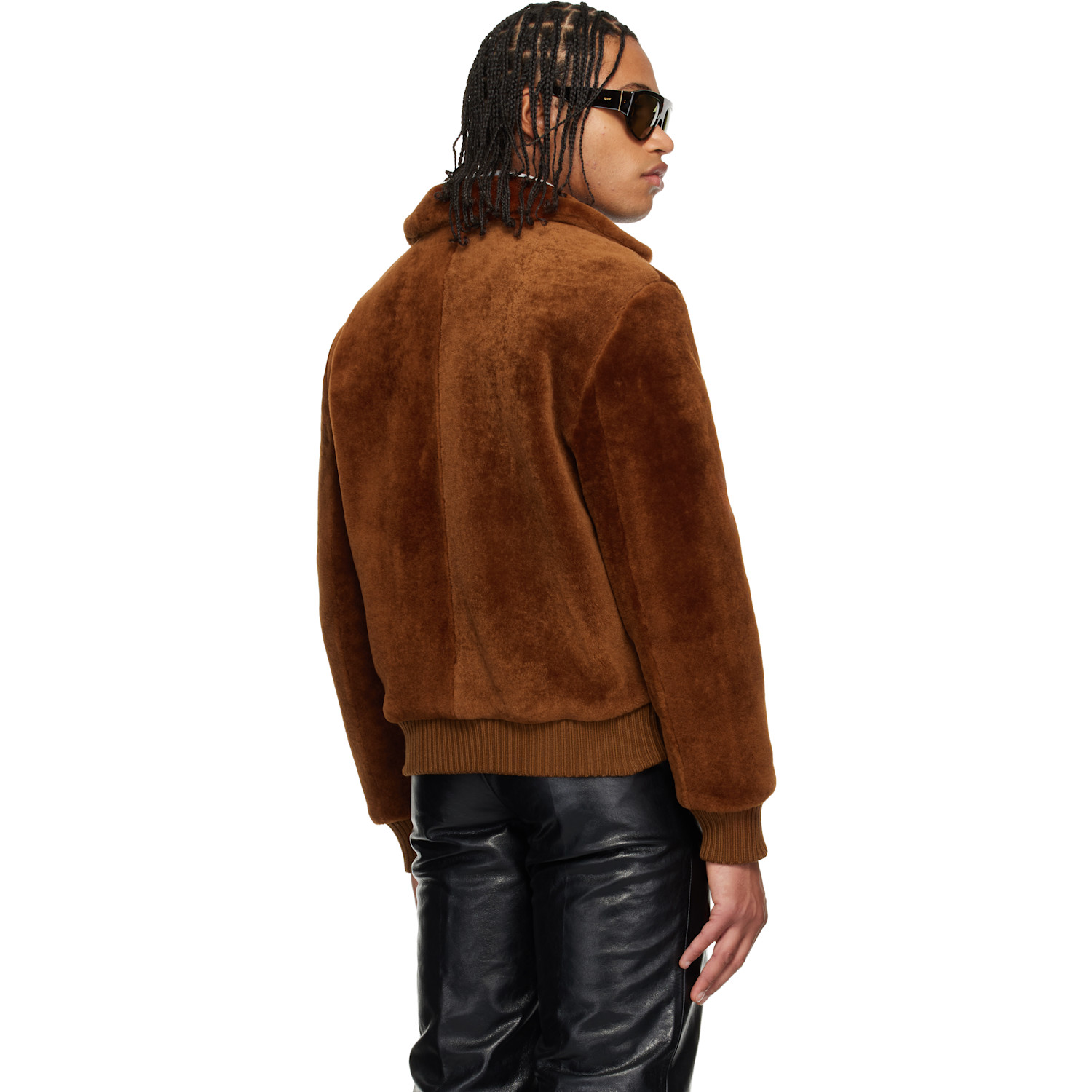  Ernest W. Baker Brown Zip Shearling Jacket 